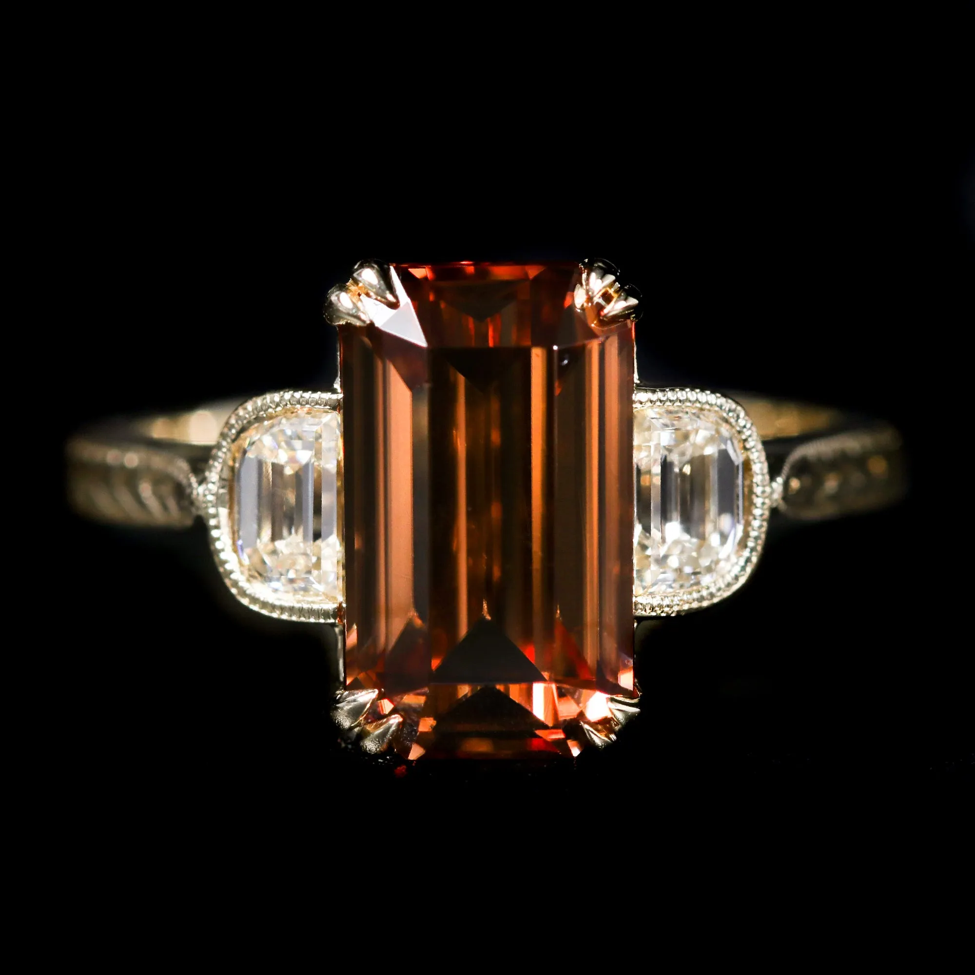 14K Yellow Gold 5.43 Carat Brown Zircon and Diamond Ring