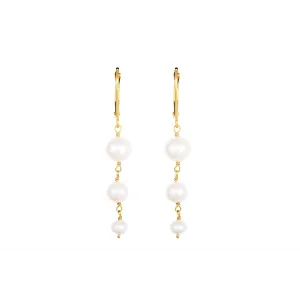 14K Yellow Gold Gradual Dangle Cultured Freshwater Pearl Earrings