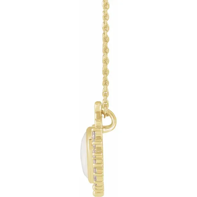 14K Yellow Gold Natural White Opal & 1/6 CTW Natural Diamond 16-18" Necklace