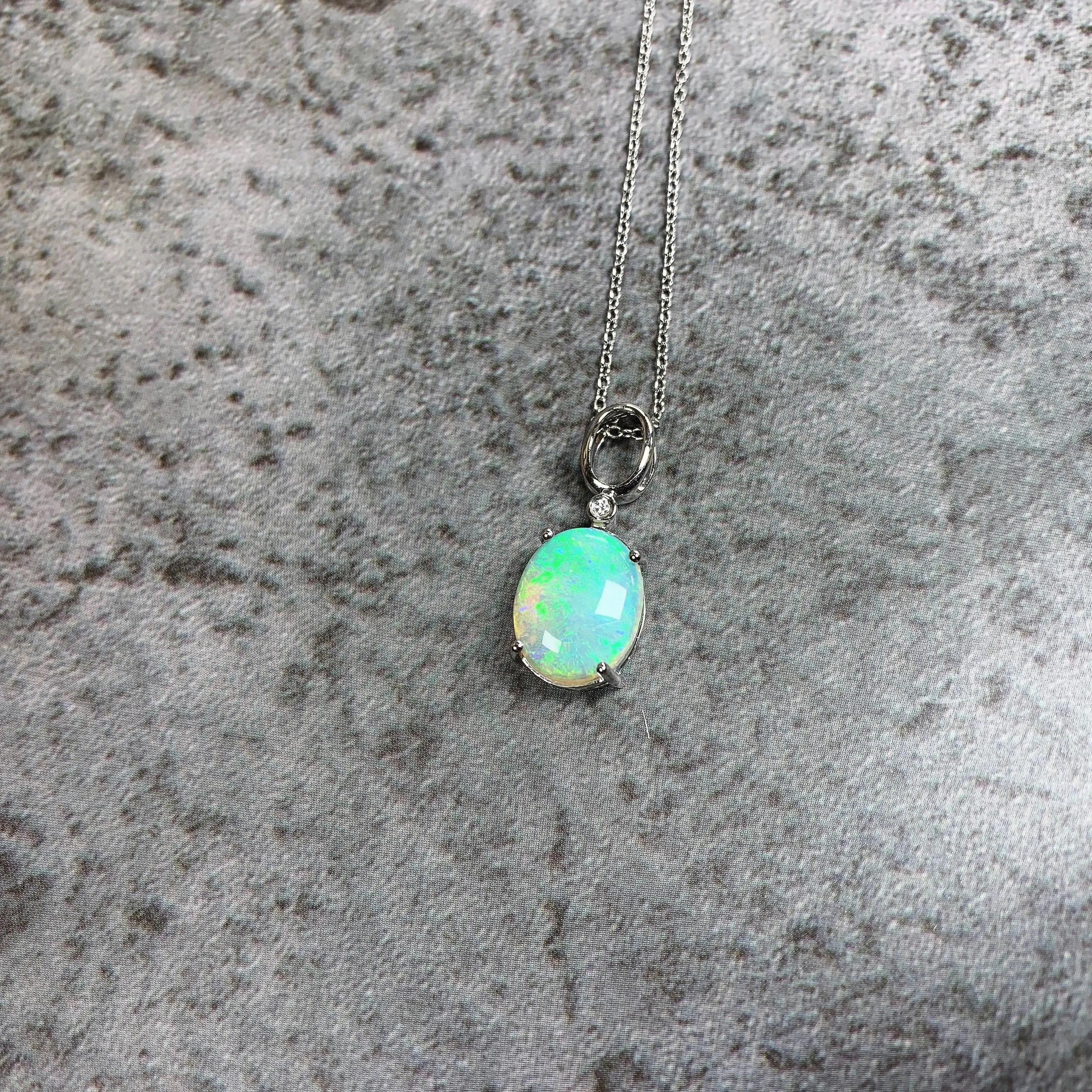 14kt White Gold 2.72ct Crystal Opal and 0.02ct Diamond pendant