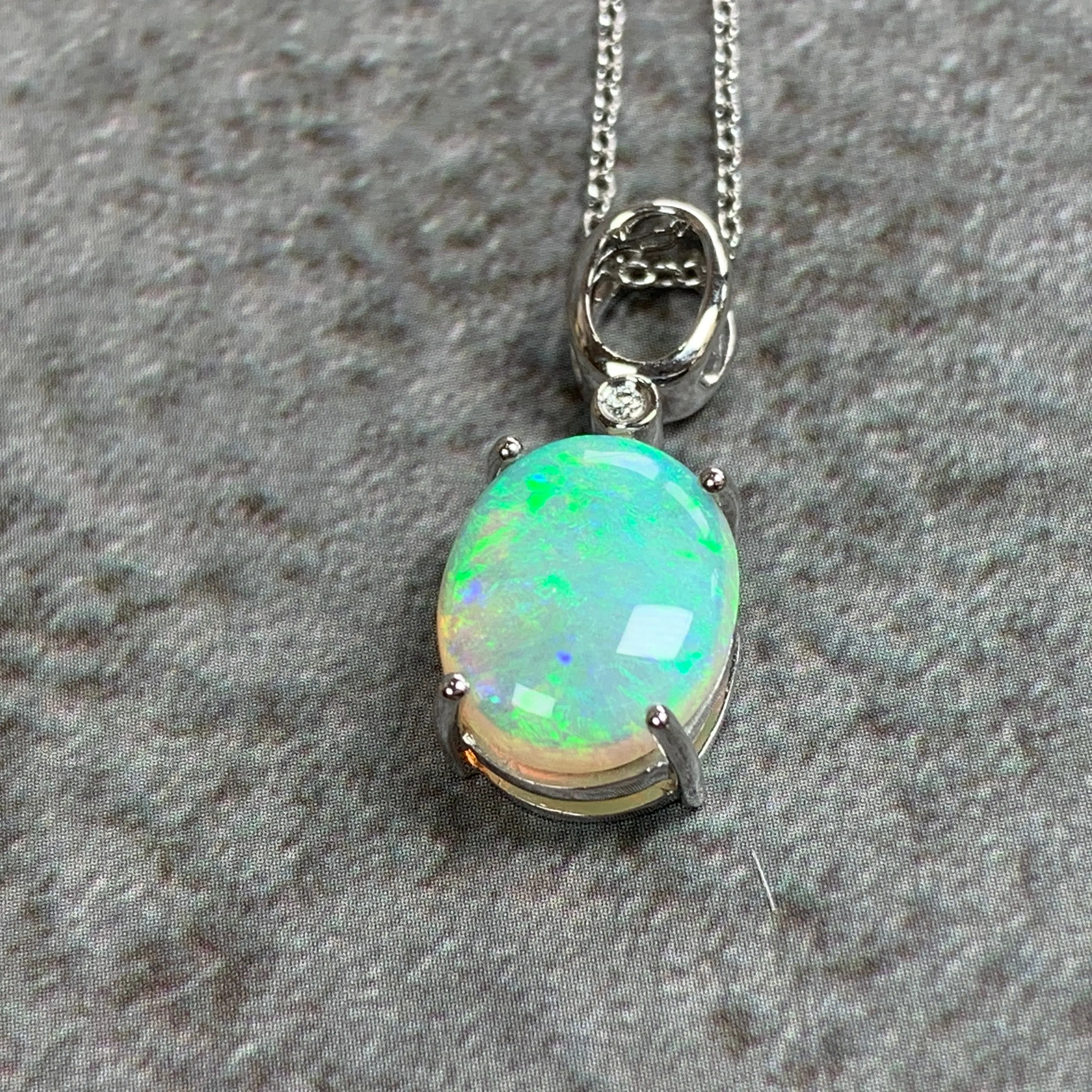 14kt White Gold 2.72ct Crystal Opal and 0.02ct Diamond pendant