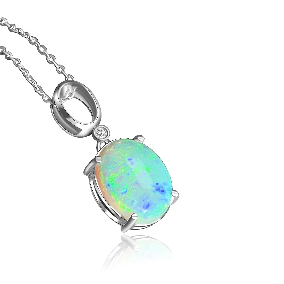 14kt White Gold 2.72ct Crystal Opal and 0.02ct Diamond pendant