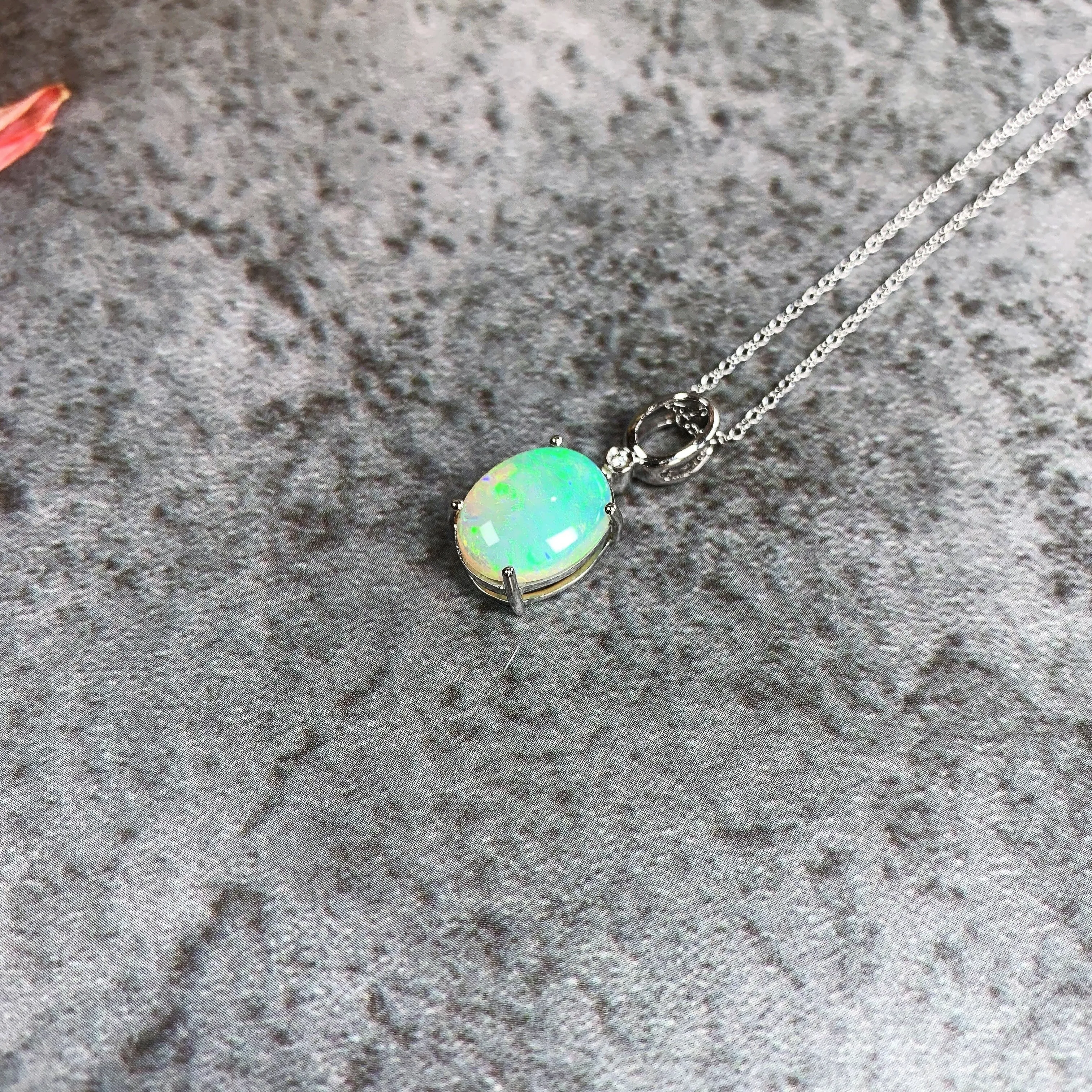 14kt White Gold 2.72ct Crystal Opal and 0.02ct Diamond pendant