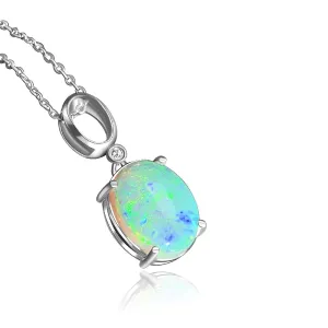 14kt White Gold 2.72ct Crystal Opal and 0.02ct Diamond pendant