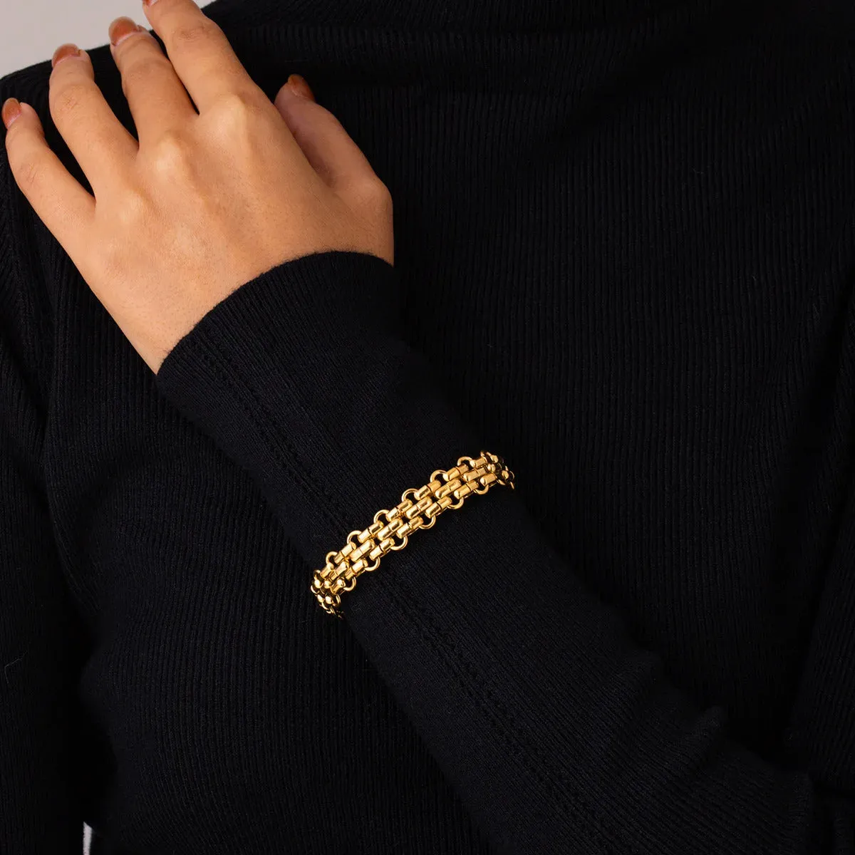 17cm-22cm (7"-9") 13.6mm Unique Wide Flat Chain Bracelet
