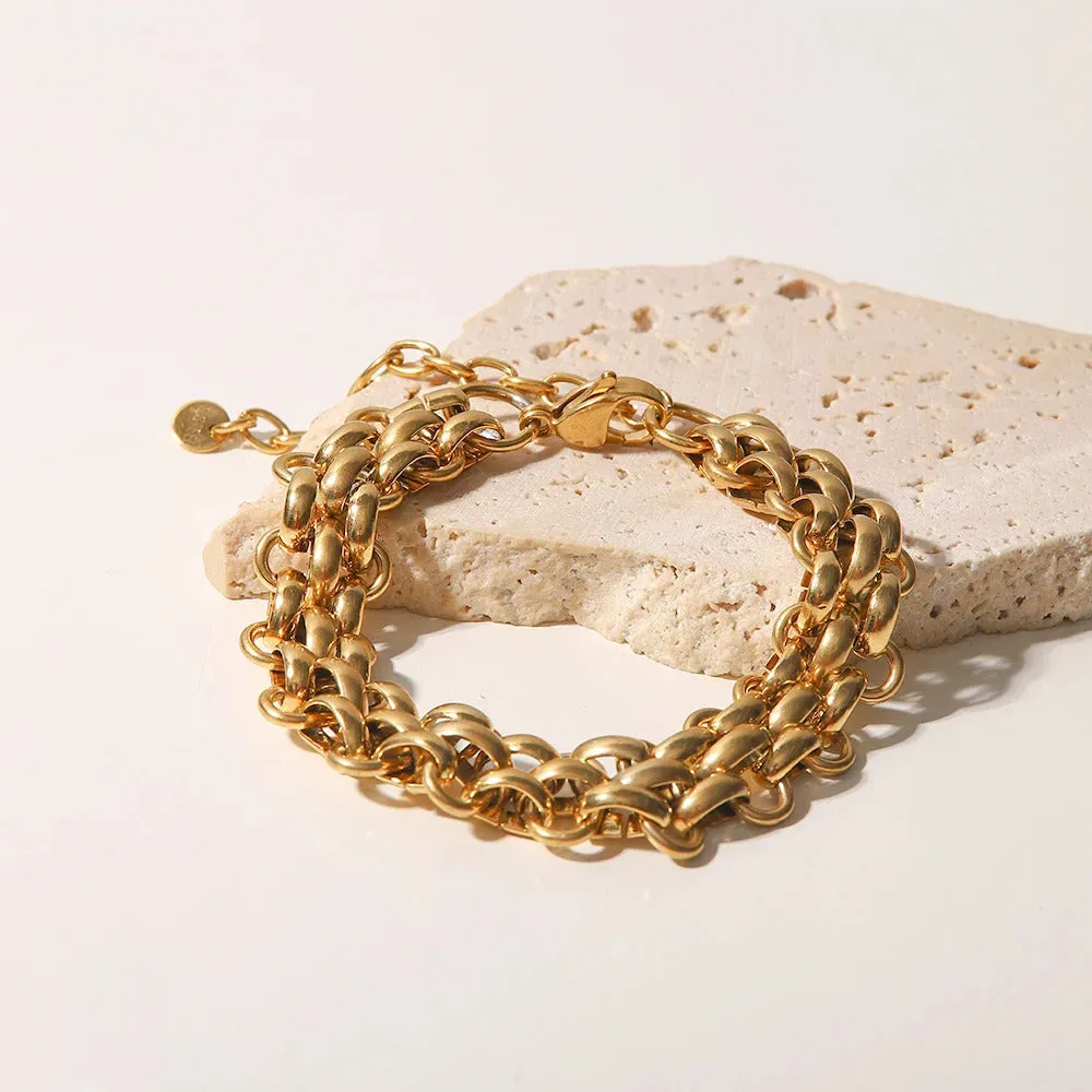 17cm-22cm (7"-9") 13.6mm Unique Wide Flat Chain Bracelet