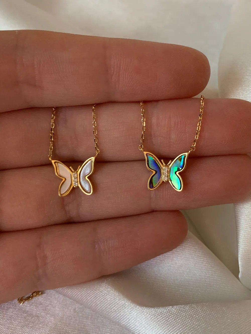 18K Gold Dipped Opal Butterfly Necklace