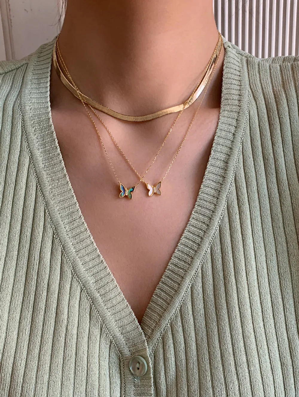 18K Gold Dipped Opal Butterfly Necklace