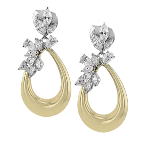 18K Yellow and White Gold Diamond Dangle Earrings