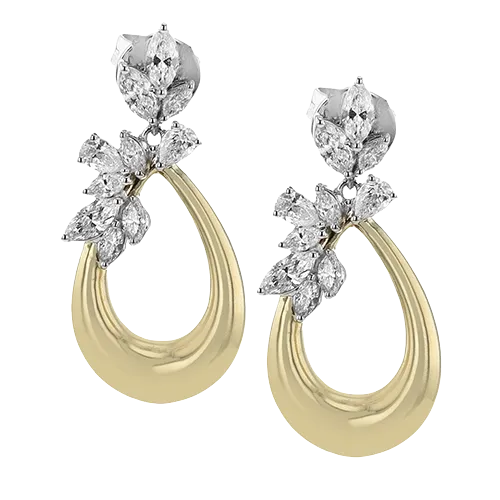 18K Yellow and White Gold Diamond Dangle Earrings