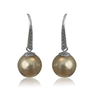 18kt White Gold Golden Pearl and Diamond earrings