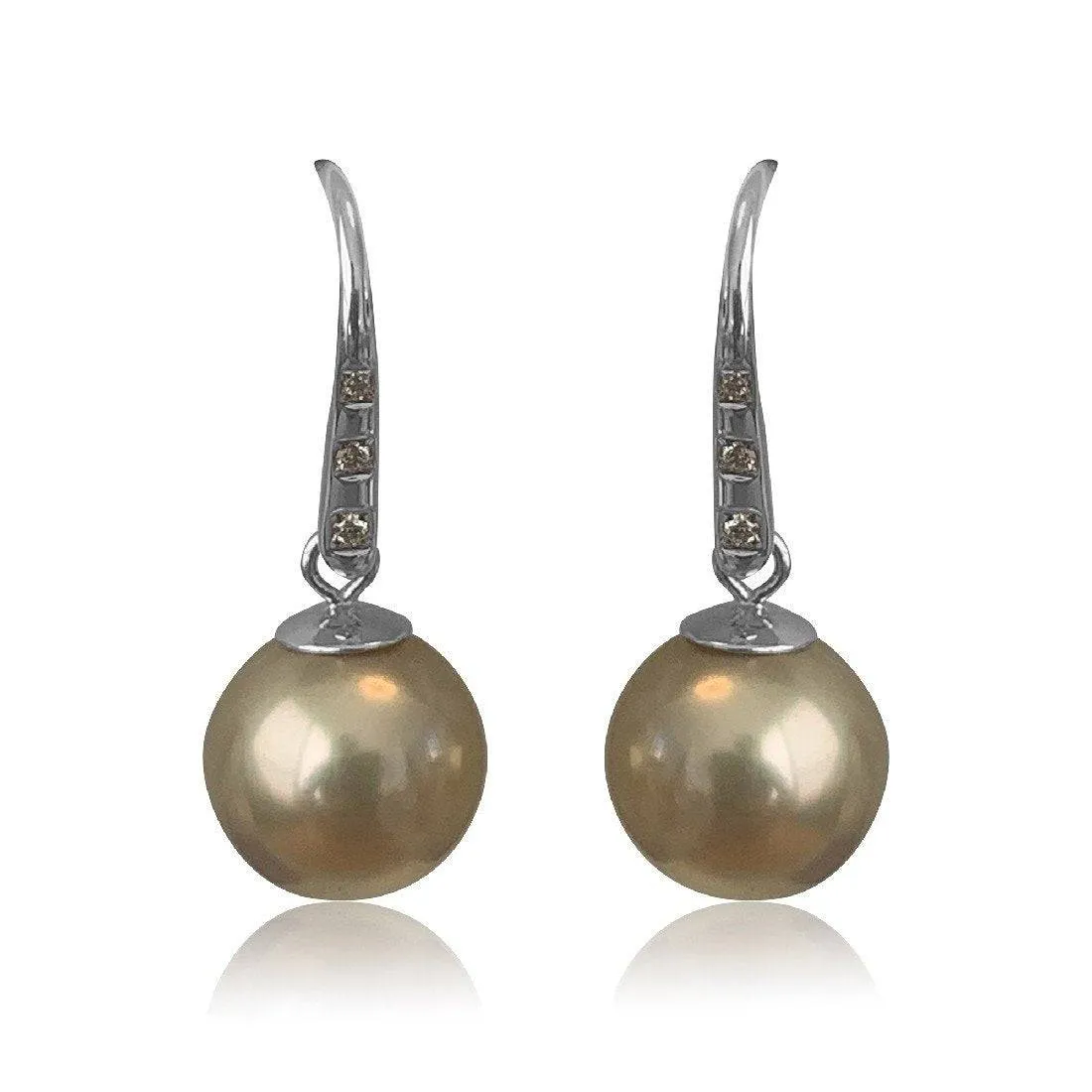 18kt White Gold Golden Pearl and Diamond earrings