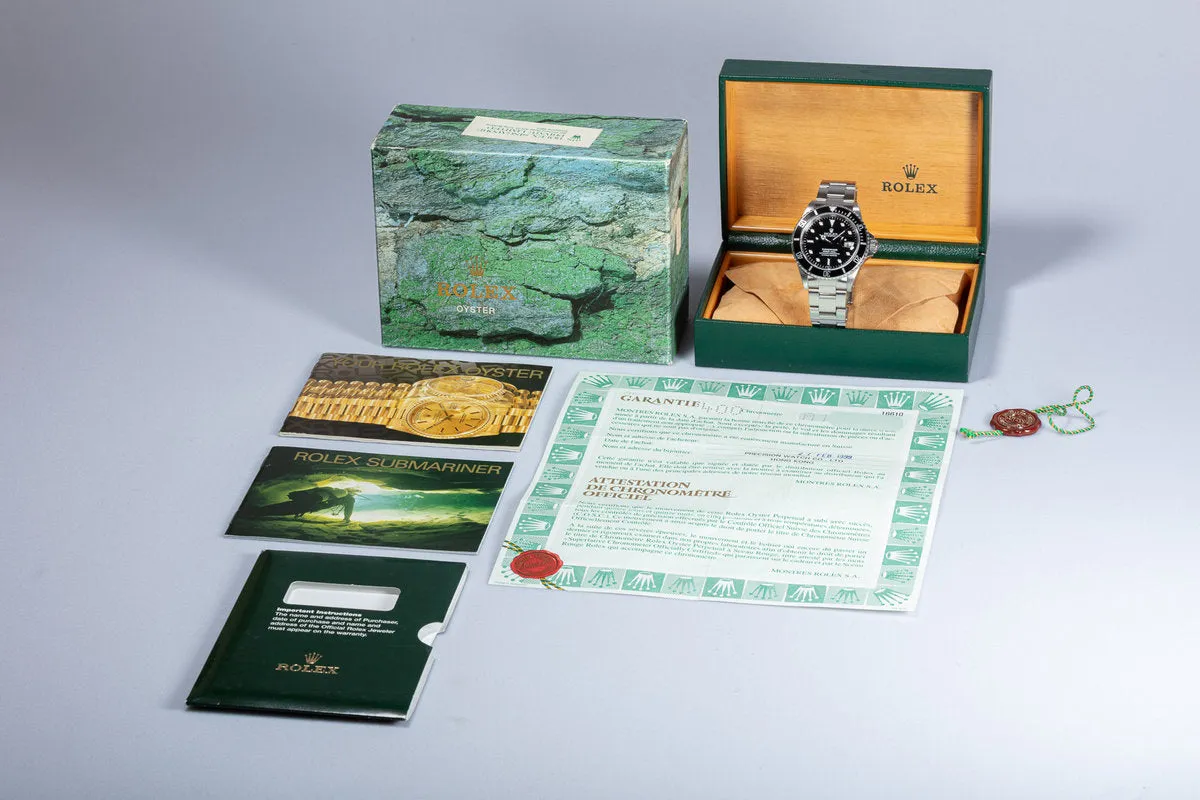1999 Rolex Submariner 16610 with Box & Papers "Swiss Only" Dial Box & Papers