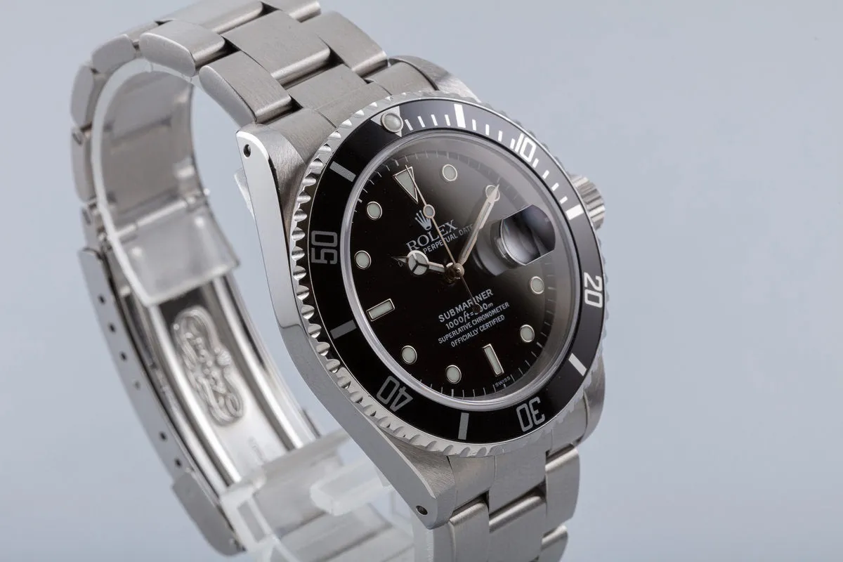 1999 Rolex Submariner 16610 with Box & Papers "Swiss Only" Dial Box & Papers