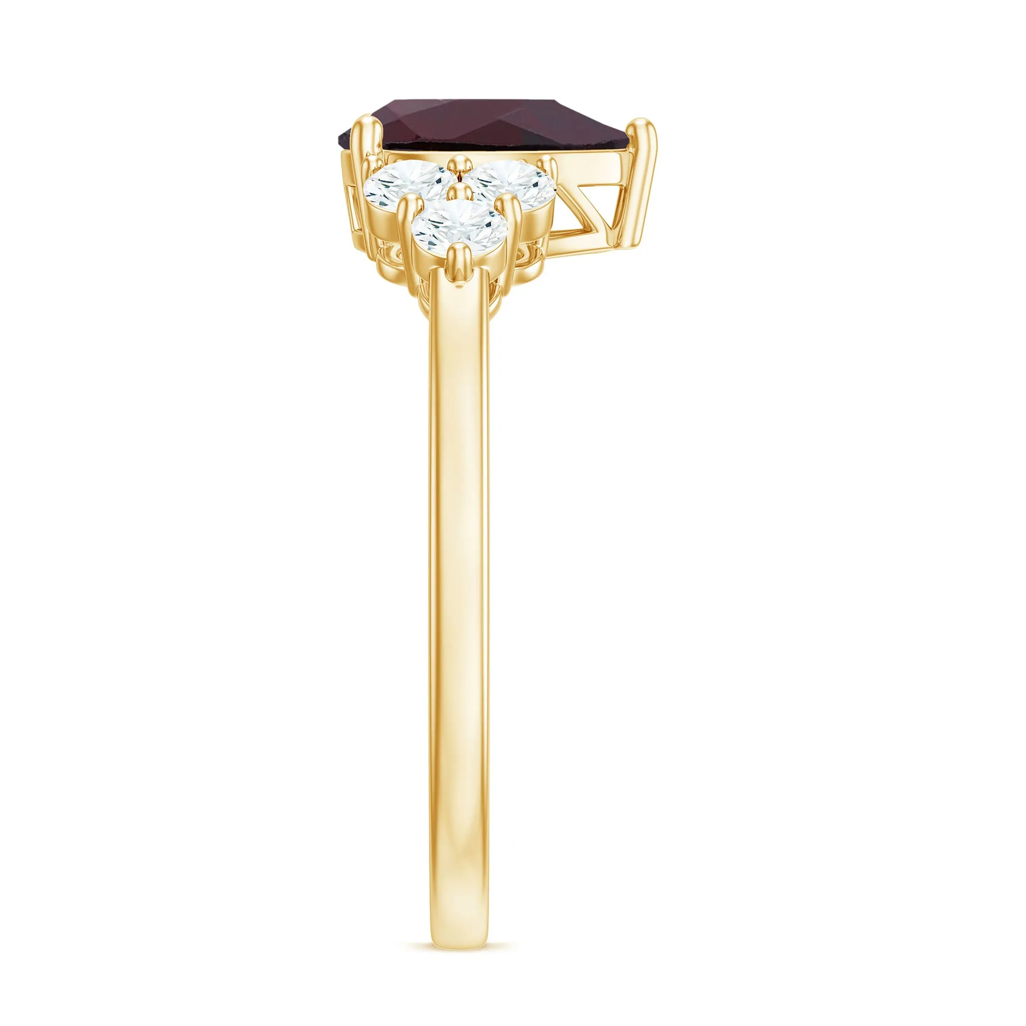 2 CT Pear Cut Rhodolite Solitaire Ring with Diamond Trio