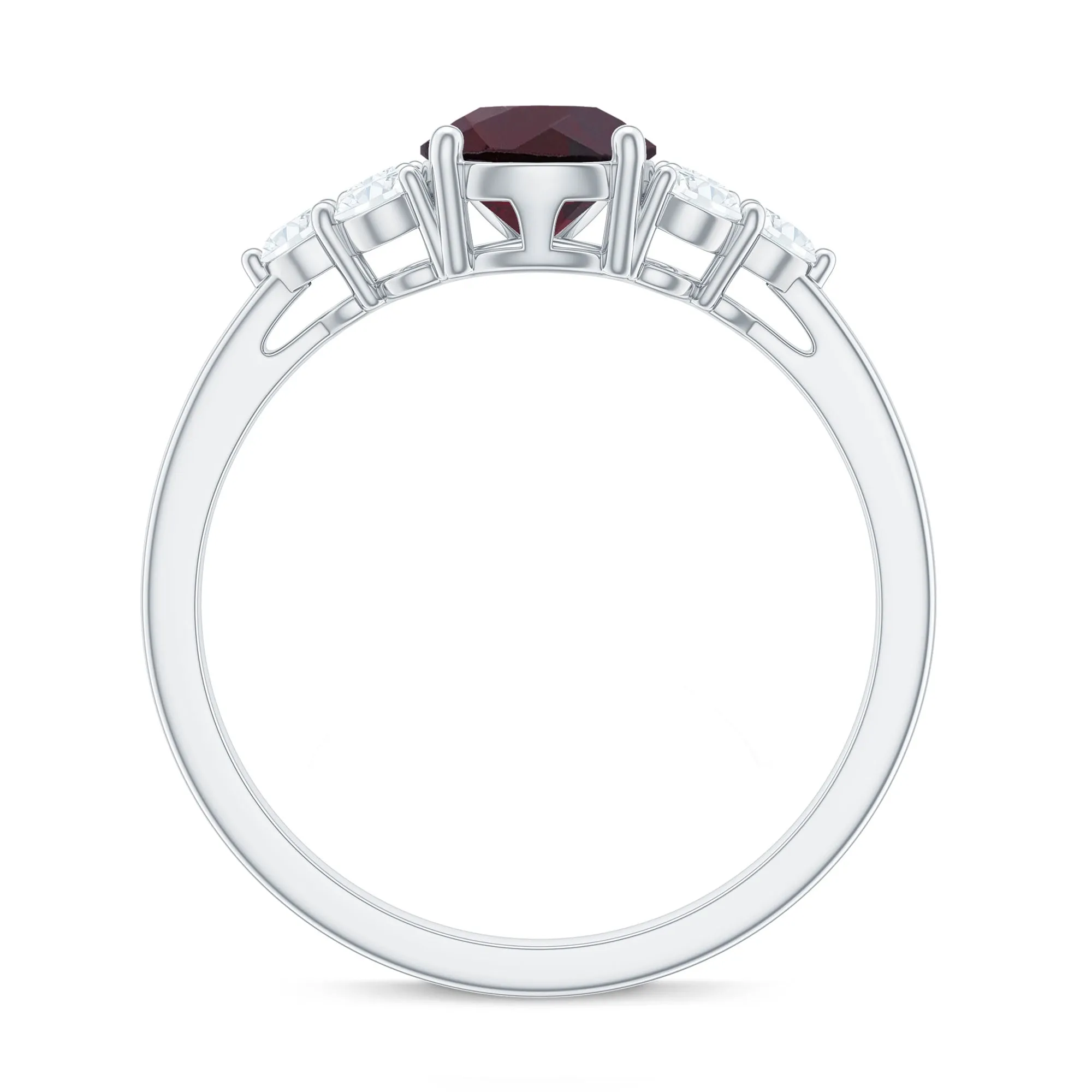 2 CT Pear Cut Rhodolite Solitaire Ring with Diamond Trio