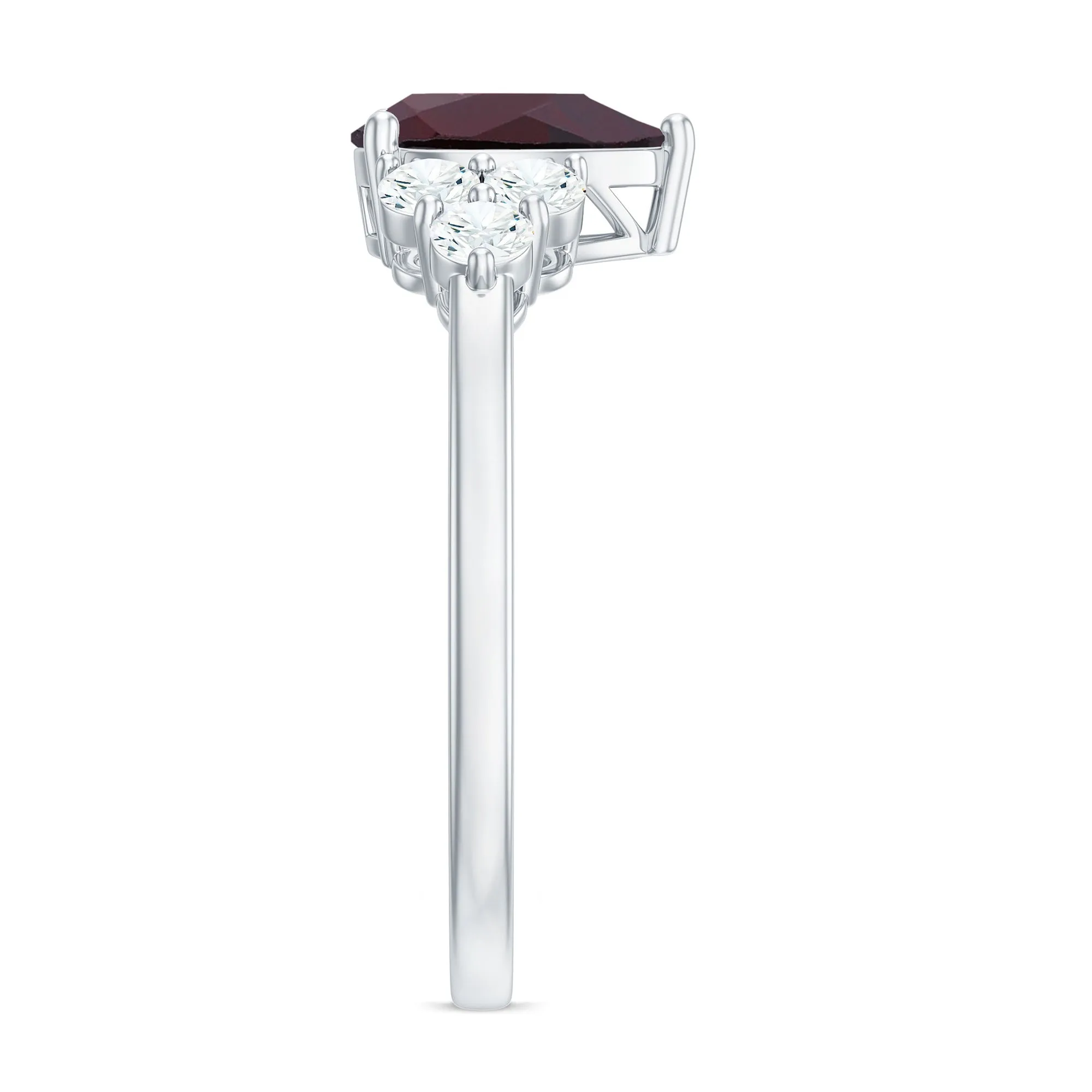 2 CT Pear Cut Rhodolite Solitaire Ring with Diamond Trio