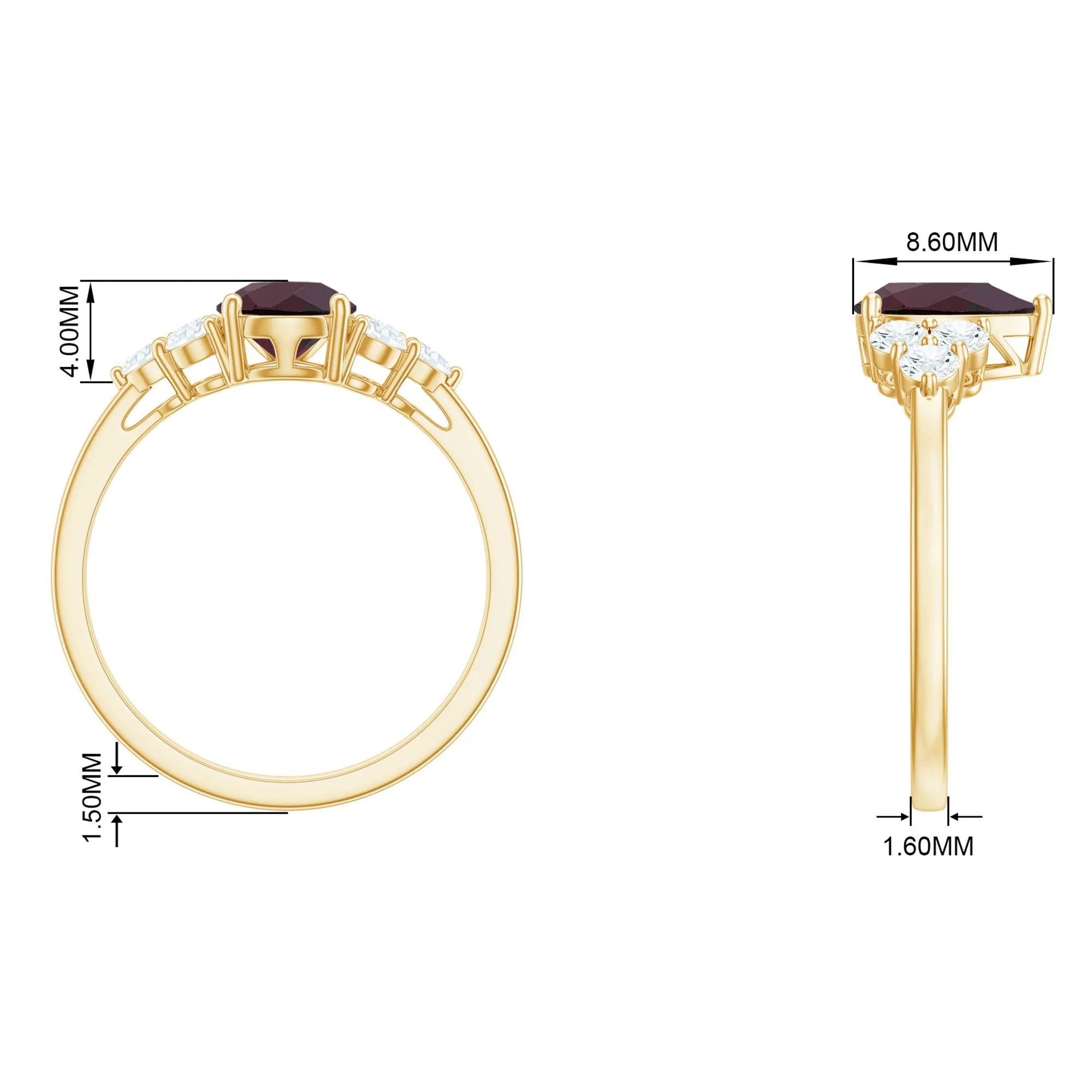 2 CT Pear Cut Rhodolite Solitaire Ring with Diamond Trio