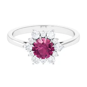 2 CT Pink Tourmaline and Diamond Halo Engagement Ring