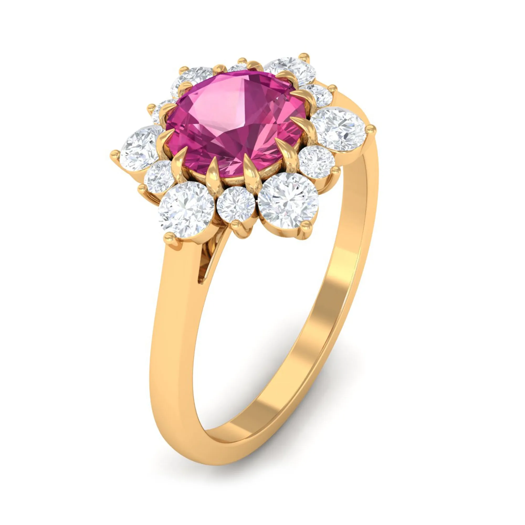 2 CT Pink Tourmaline and Diamond Halo Engagement Ring