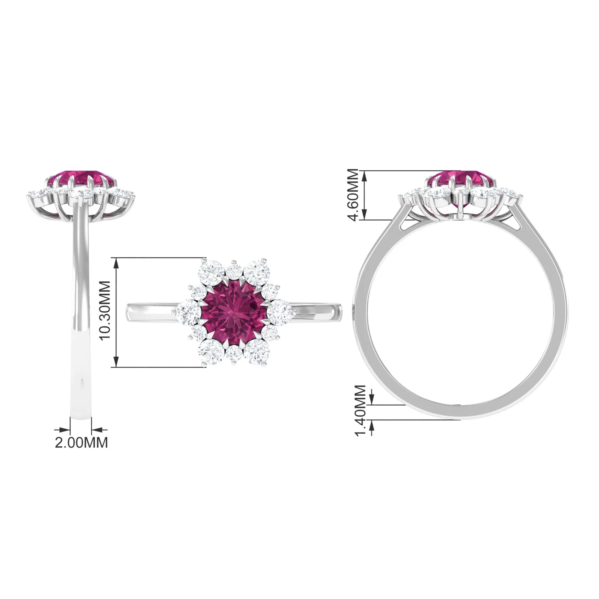 2 CT Pink Tourmaline and Diamond Halo Engagement Ring