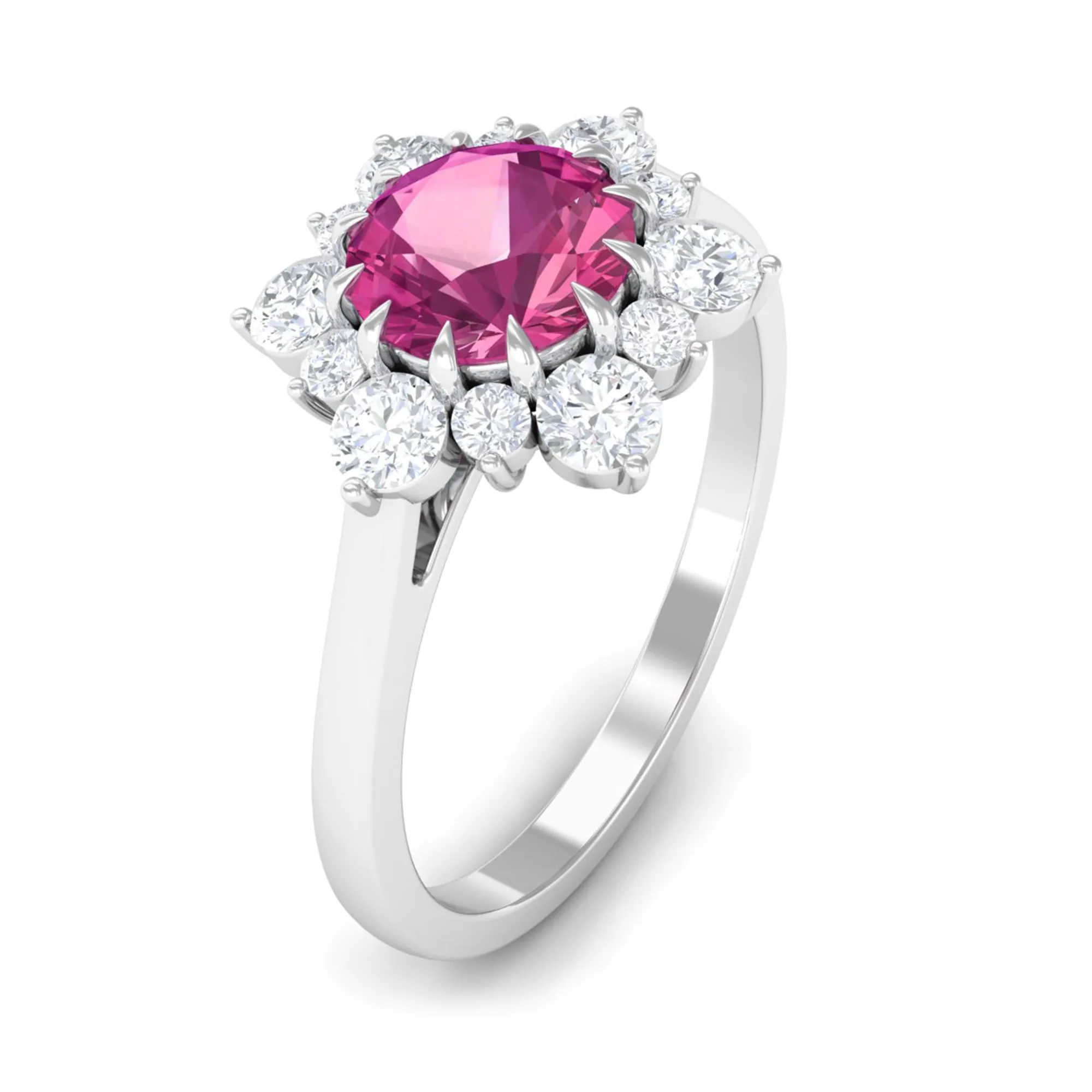 2 CT Pink Tourmaline and Diamond Halo Engagement Ring