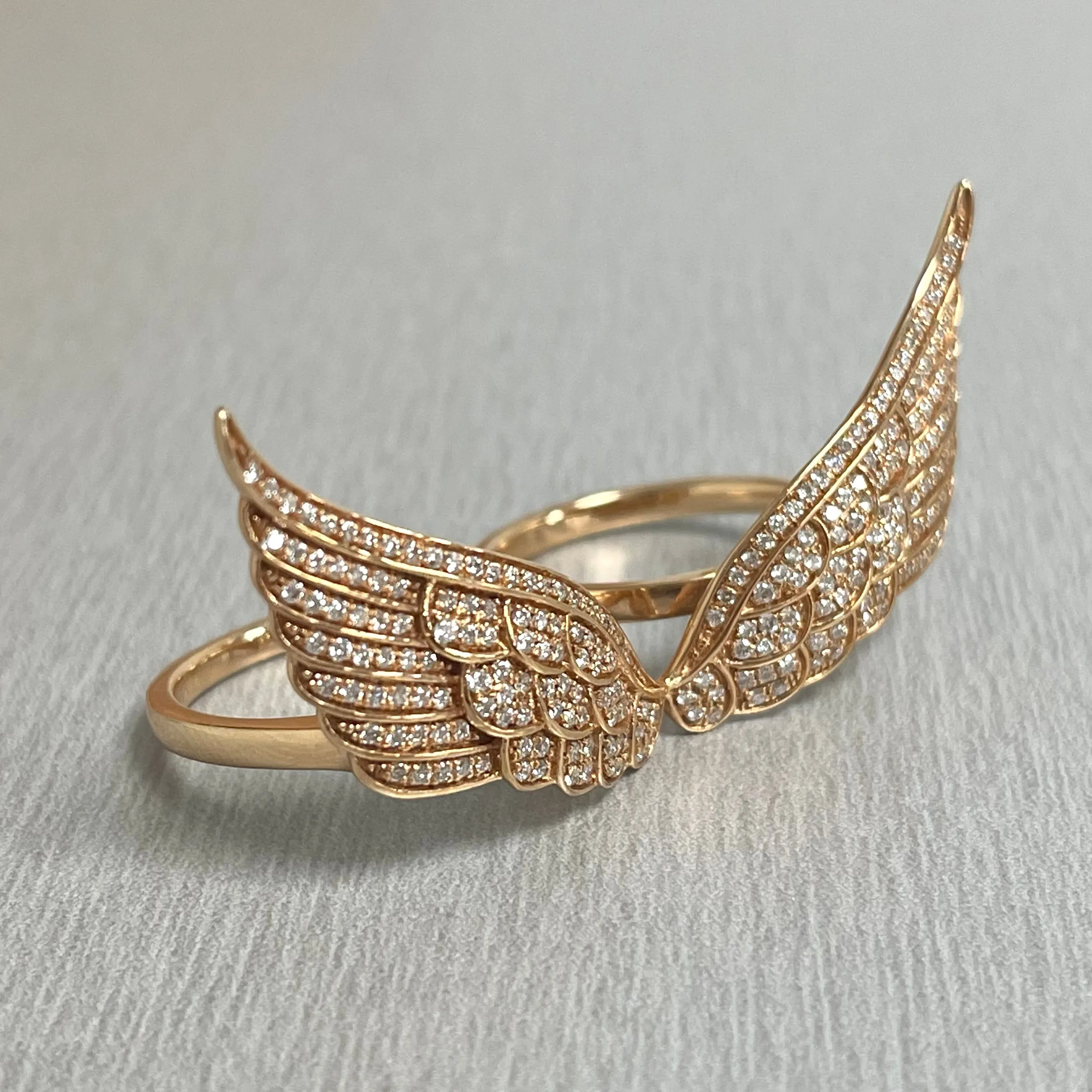 2 Finger Wings Diamond Ring (0.86 ct Diamonds) in Rose Gold