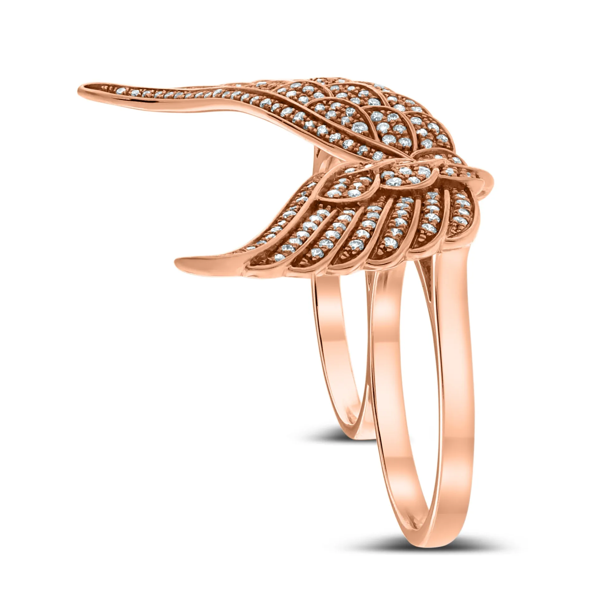 2 Finger Wings Diamond Ring (0.86 ct Diamonds) in Rose Gold