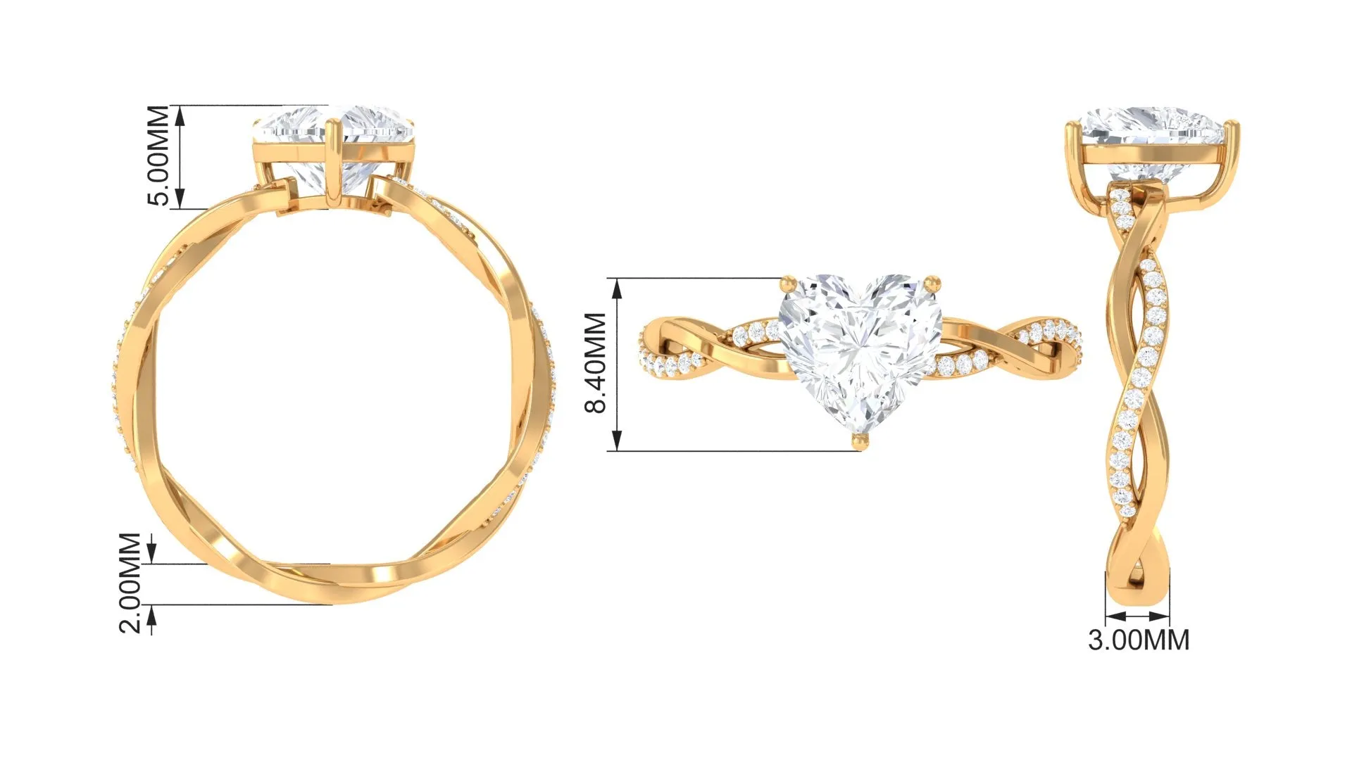 2.25 CT Heart Shape Solitaire Moissanite Braided Ring in 3 Prong Basket Setting