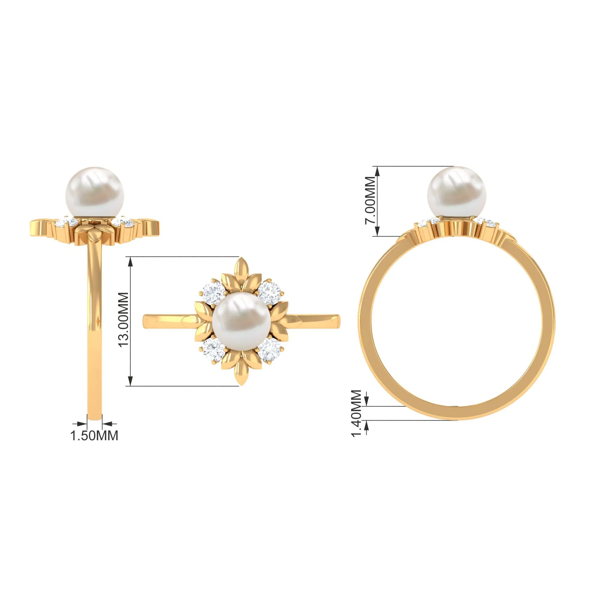 2.5 CT Freshwater Pearl Cocktail Engagement Ring with Diamond