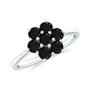 3/4 CT Round Shape Black Spinel Cluster Flower Ring