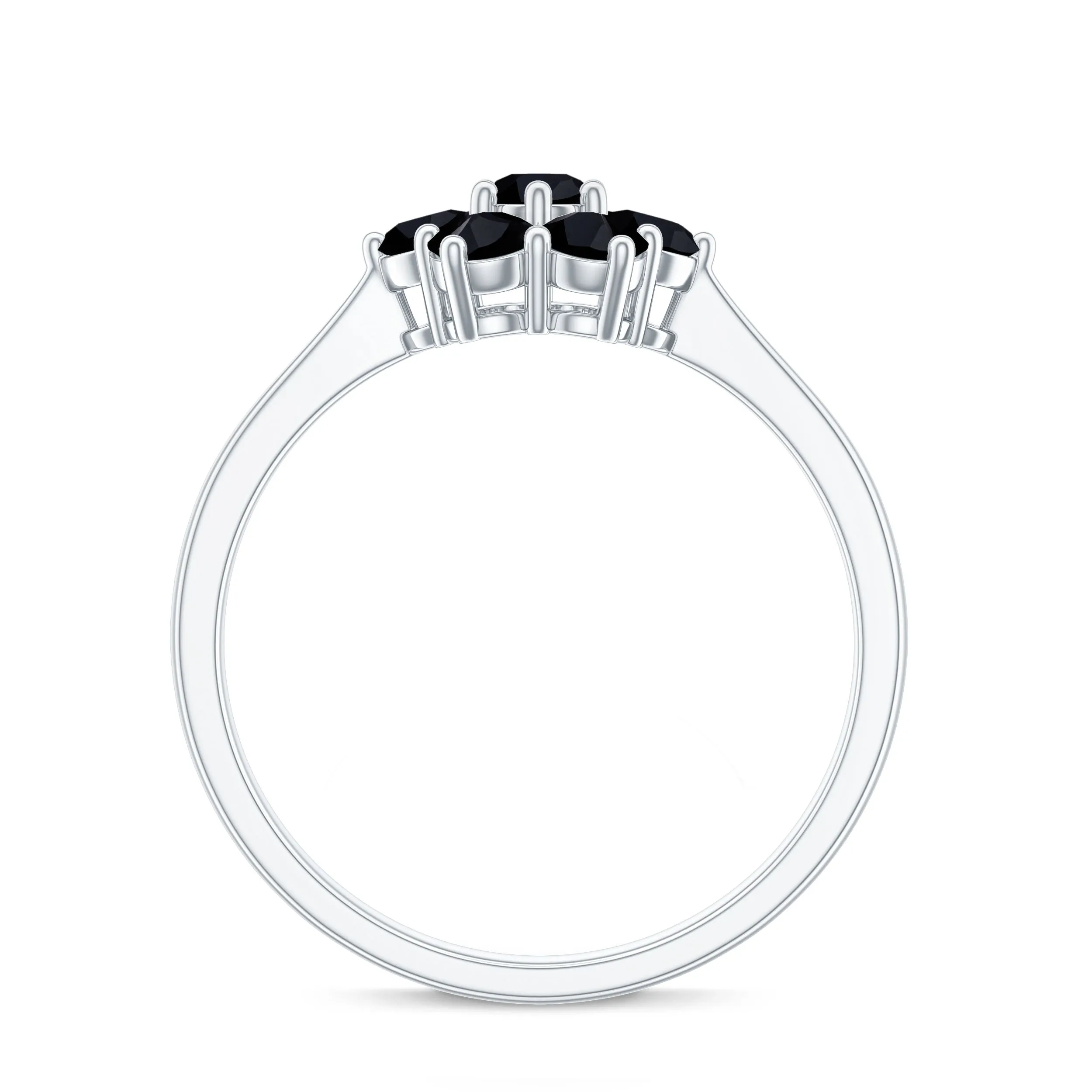 3/4 CT Round Shape Black Spinel Cluster Flower Ring