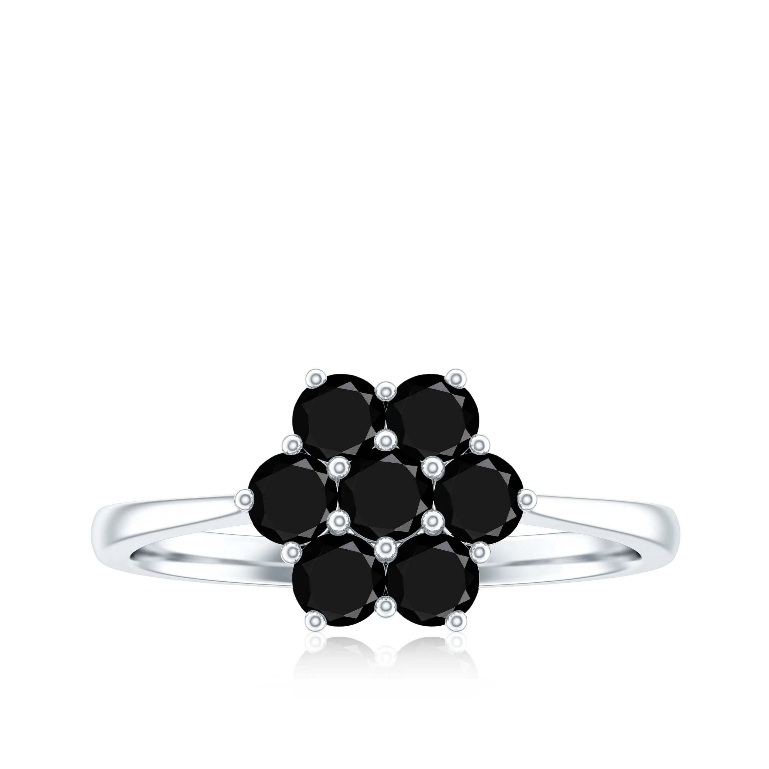 3/4 CT Round Shape Black Spinel Cluster Flower Ring