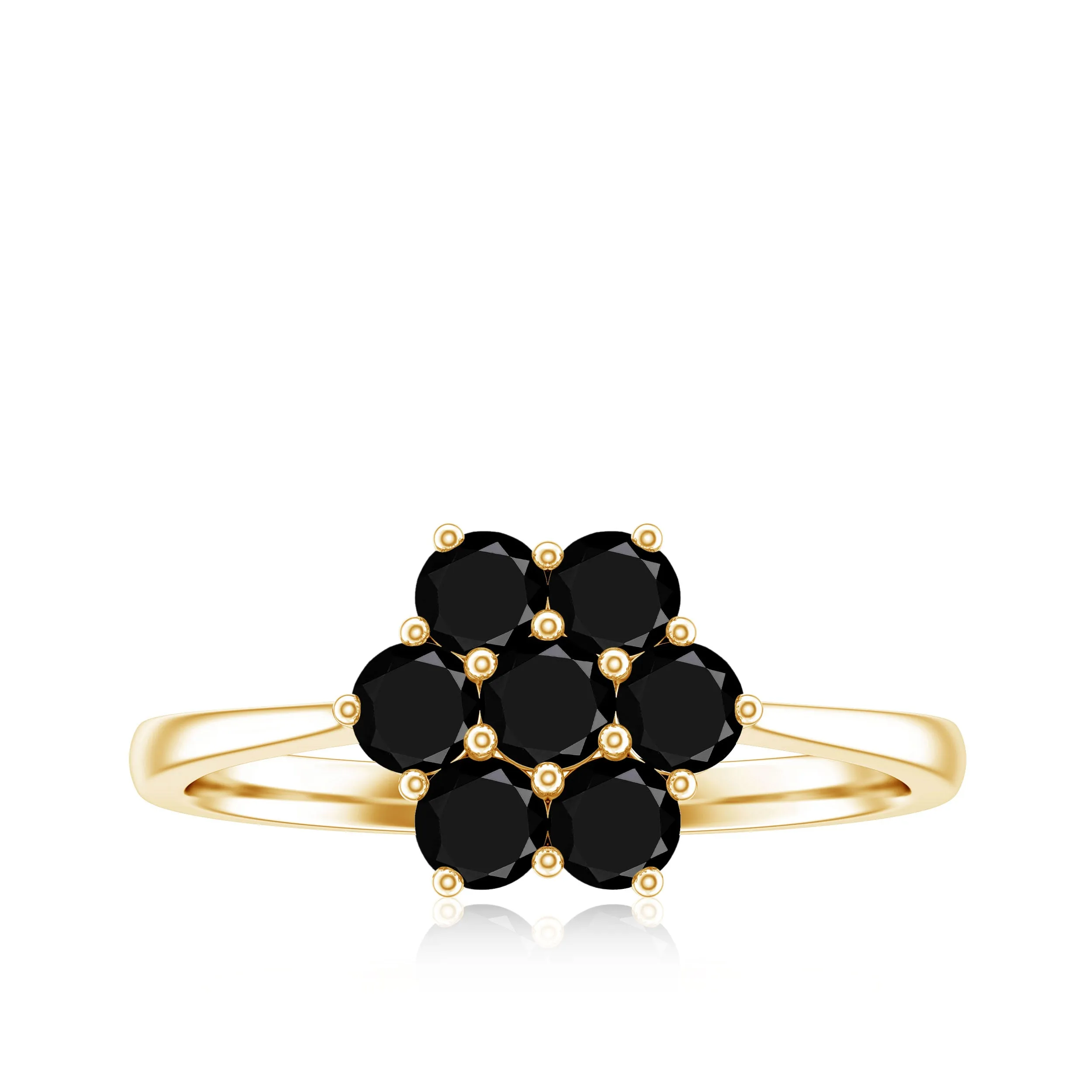 3/4 CT Round Shape Black Spinel Cluster Flower Ring
