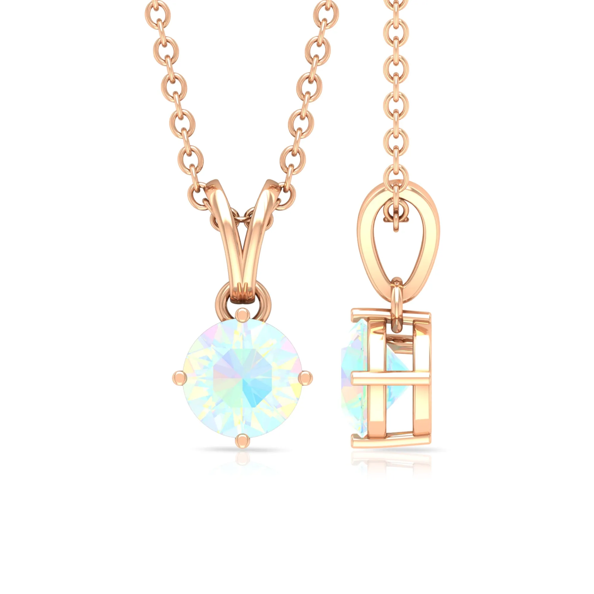 5 MM Round Cut Ethiopian Opal Solitaire Pendant in 4 Prong Setting with Rabbit Ear Bail