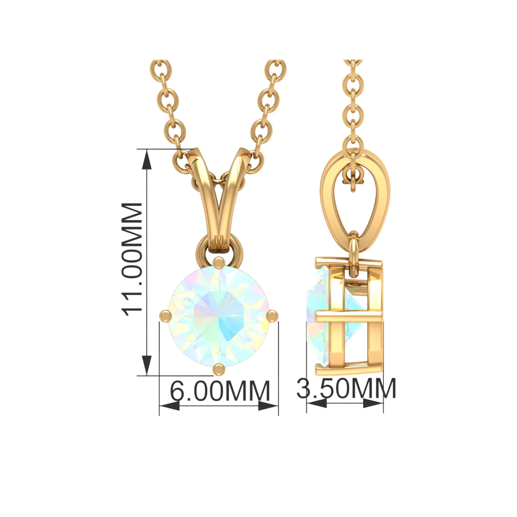 5 MM Round Cut Ethiopian Opal Solitaire Pendant in 4 Prong Setting with Rabbit Ear Bail