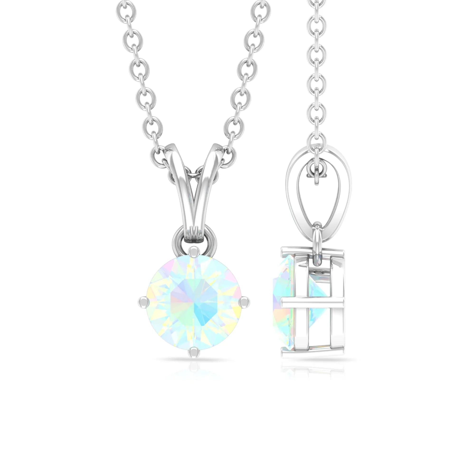 5 MM Round Cut Ethiopian Opal Solitaire Pendant in 4 Prong Setting with Rabbit Ear Bail