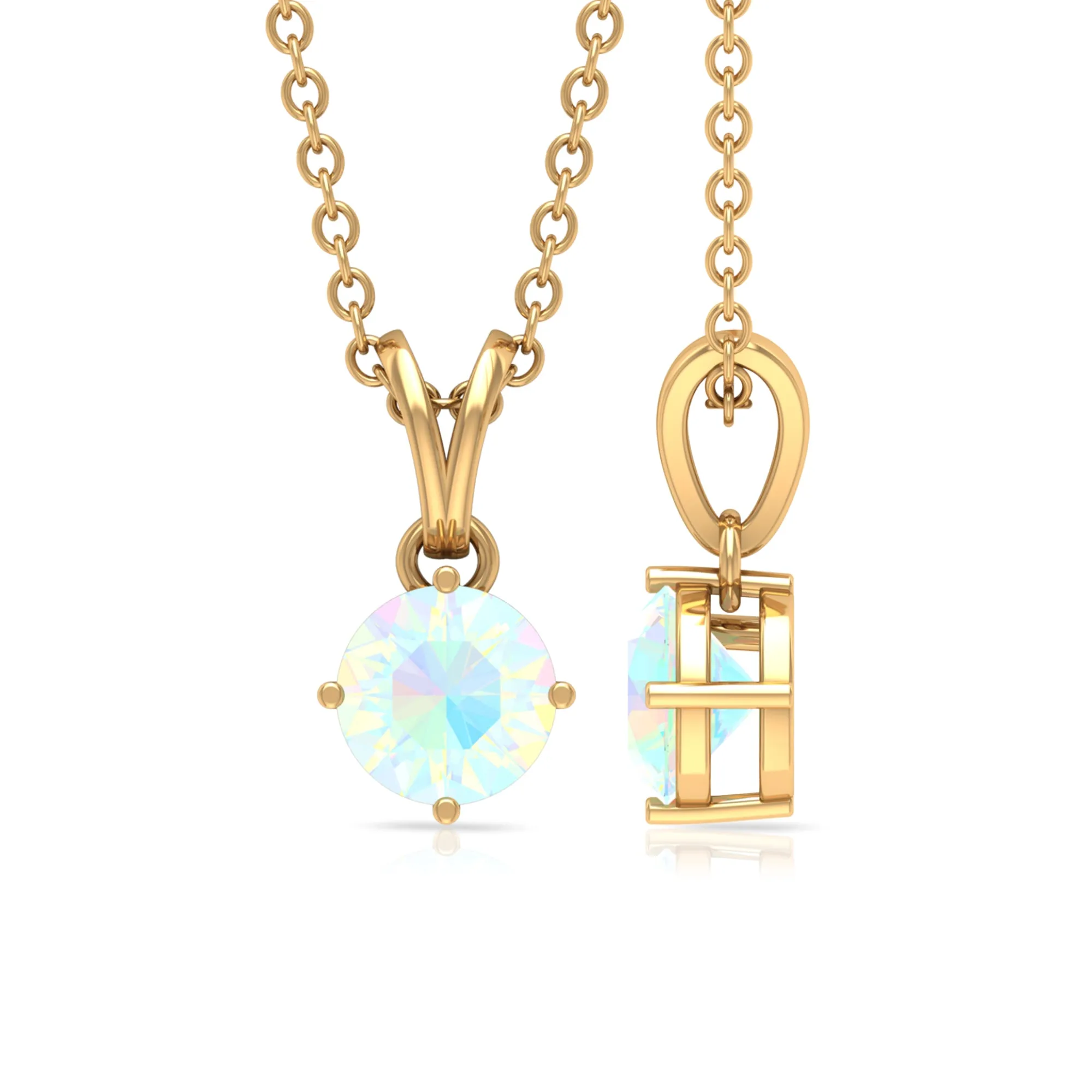 5 MM Round Cut Ethiopian Opal Solitaire Pendant in 4 Prong Setting with Rabbit Ear Bail