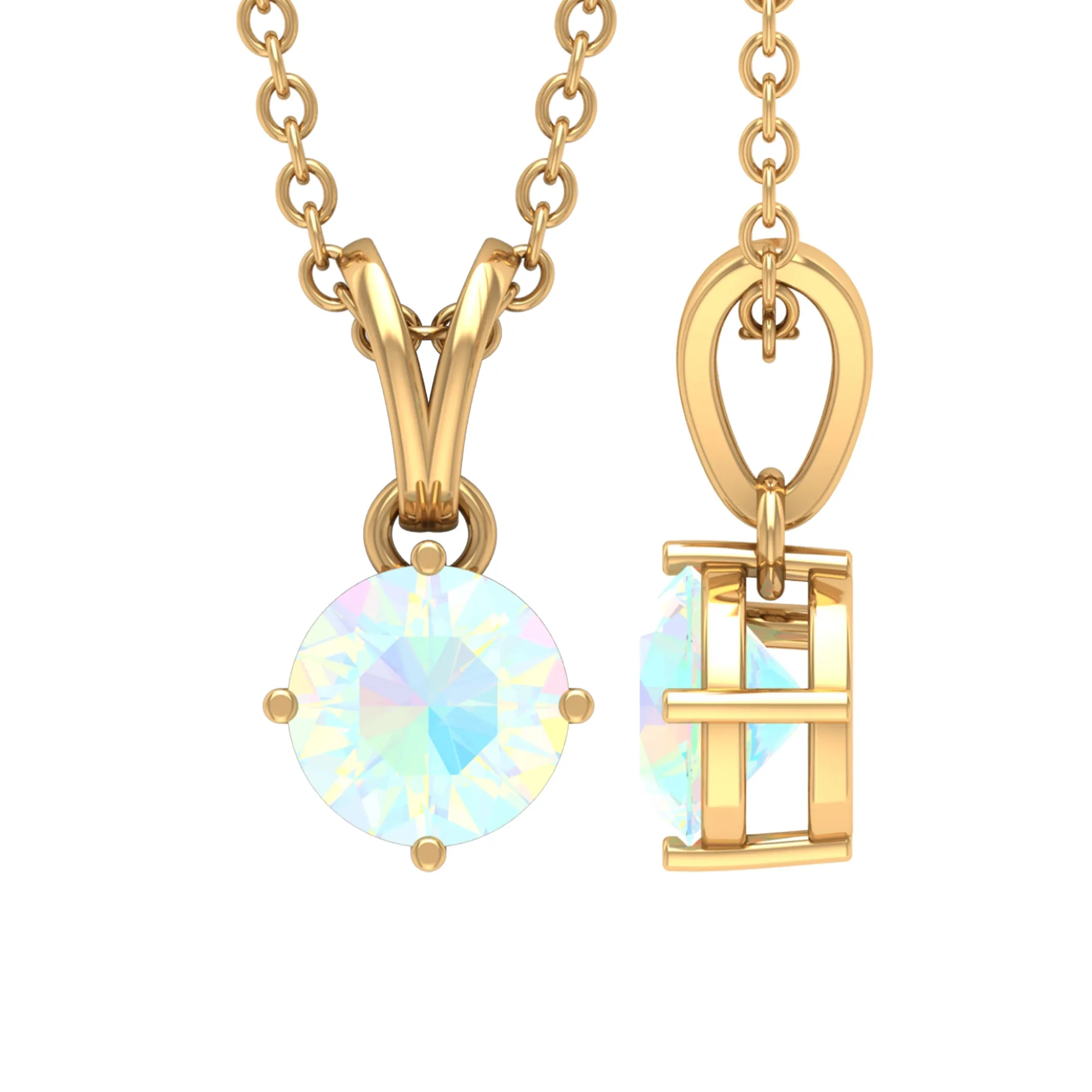 5 MM Round Cut Ethiopian Opal Solitaire Pendant in 4 Prong Setting with Rabbit Ear Bail