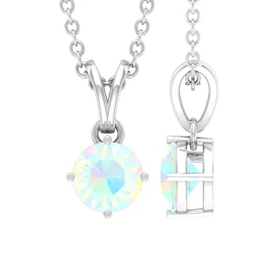 5 MM Round Cut Ethiopian Opal Solitaire Pendant in 4 Prong Setting with Rabbit Ear Bail