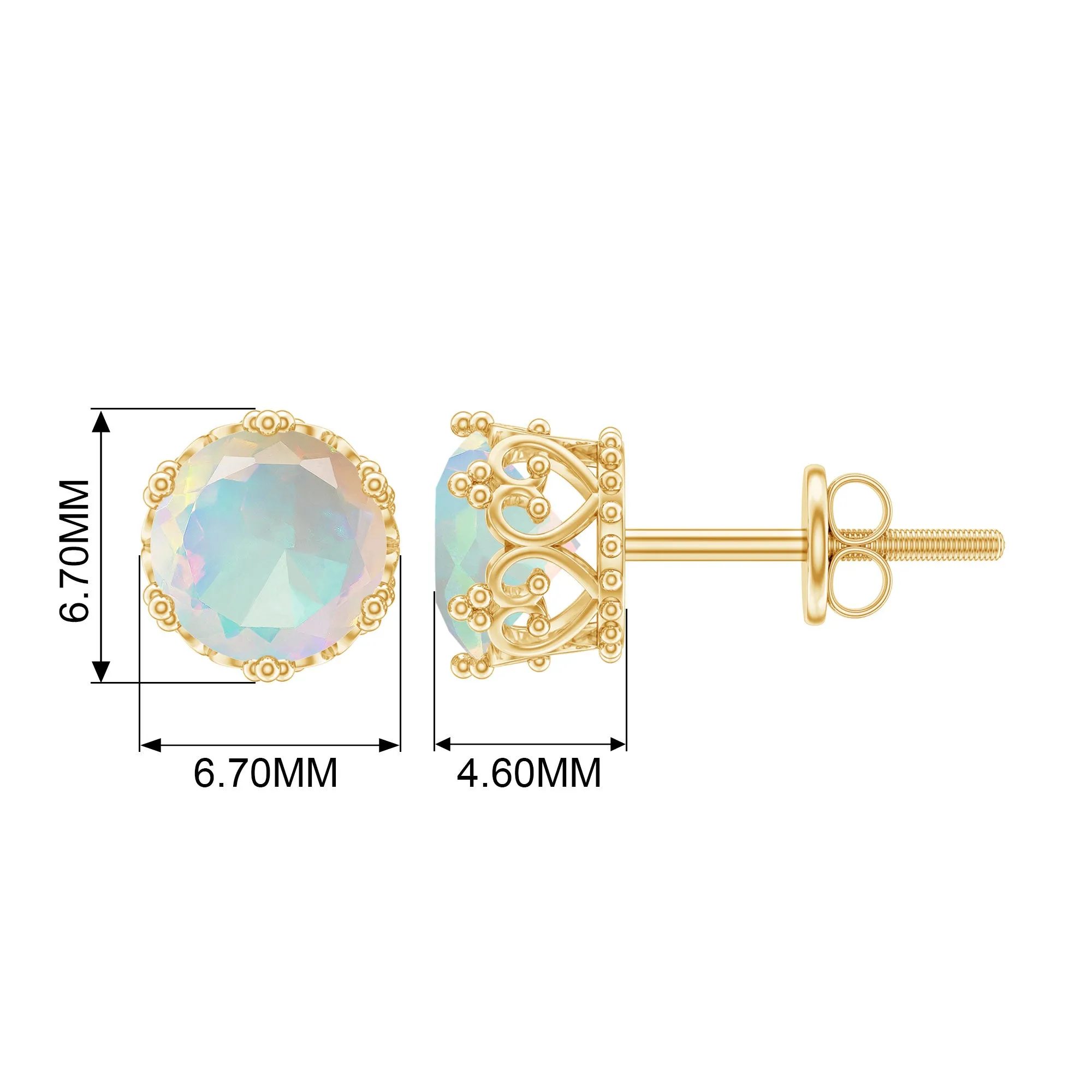 6 MM Ethiopian Opal Solitaire Crown Stud Earrings