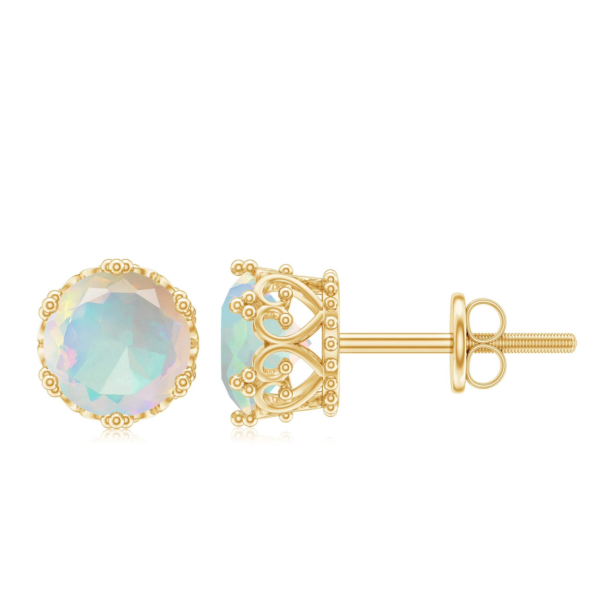 6 MM Ethiopian Opal Solitaire Crown Stud Earrings