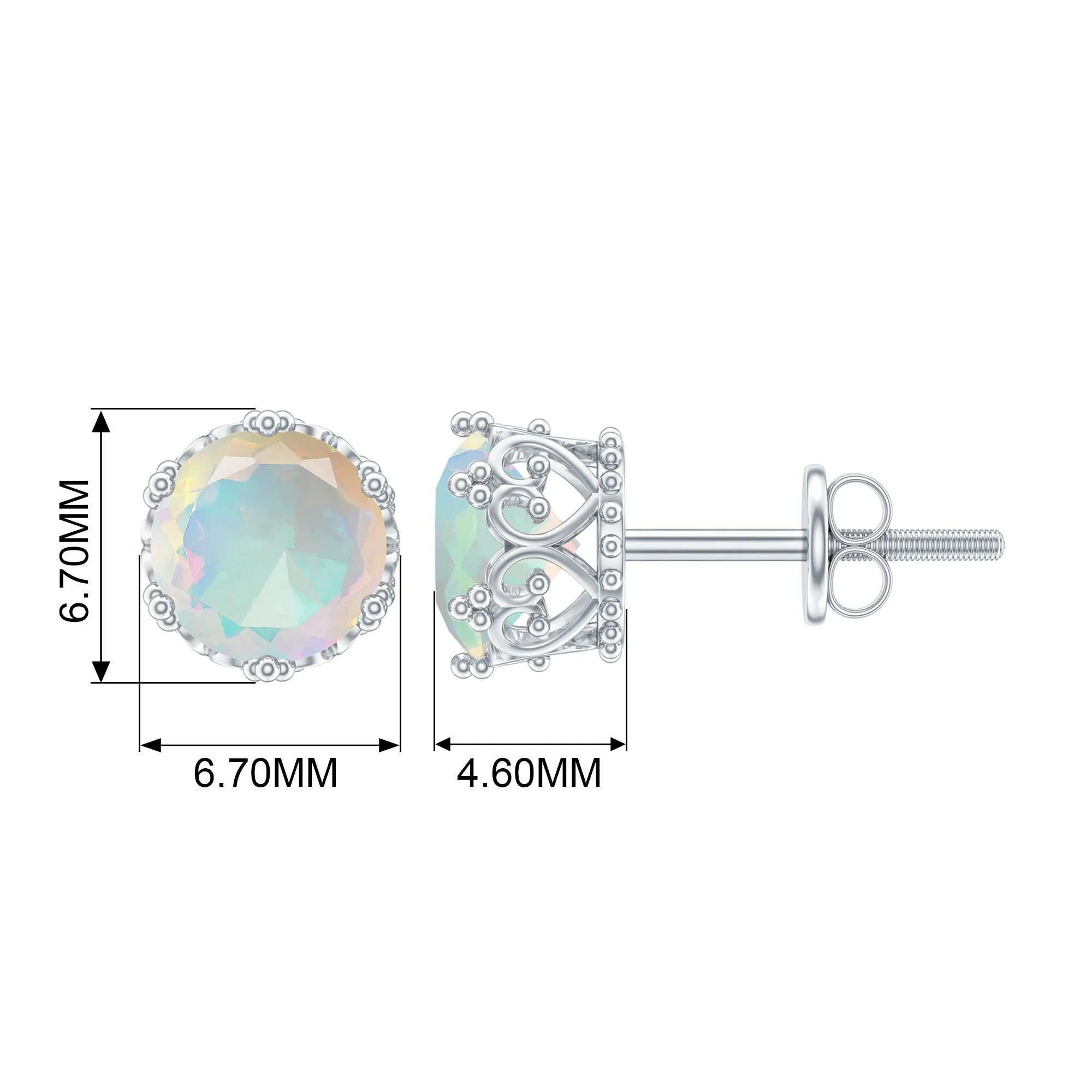6 MM Ethiopian Opal Solitaire Crown Stud Earrings