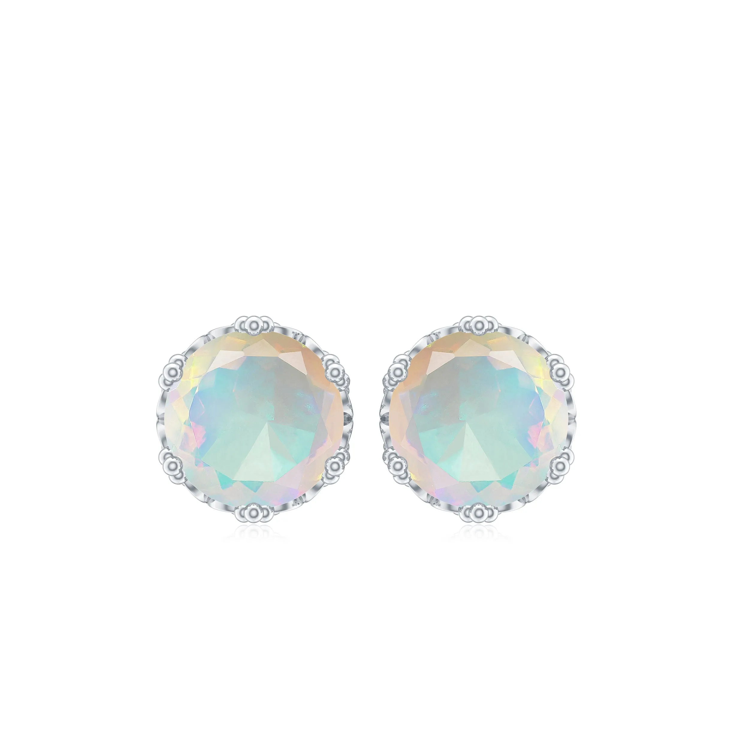 6 MM Ethiopian Opal Solitaire Crown Stud Earrings