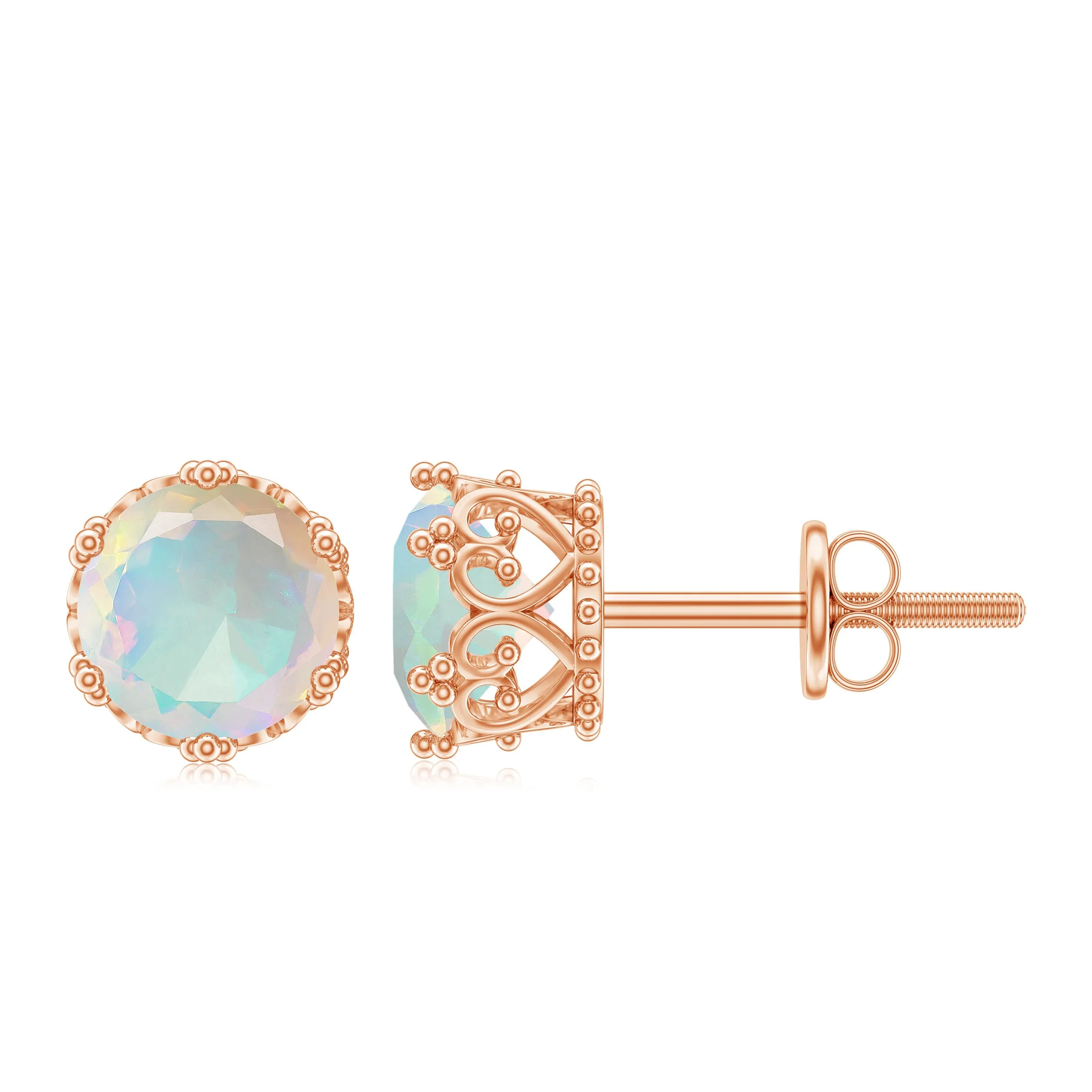 6 MM Ethiopian Opal Solitaire Crown Stud Earrings