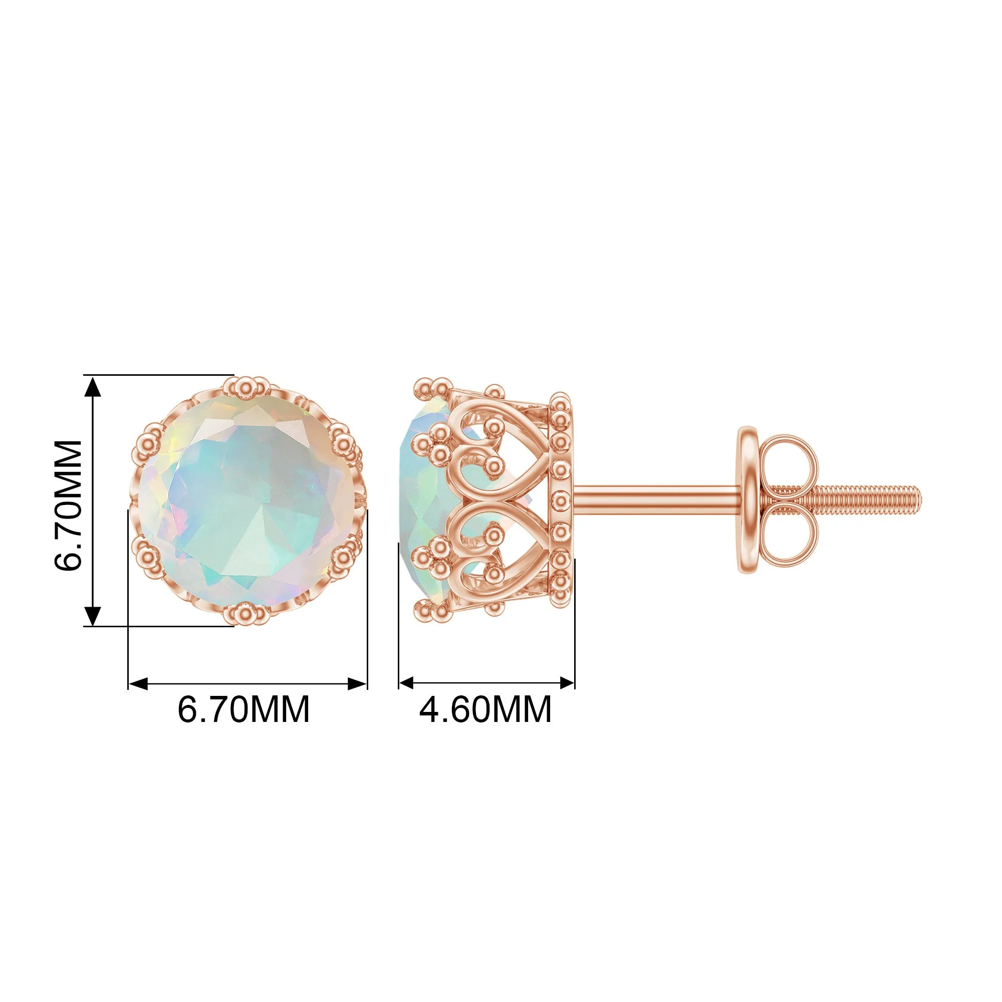 6 MM Ethiopian Opal Solitaire Crown Stud Earrings