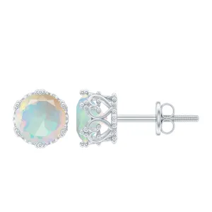 6 MM Ethiopian Opal Solitaire Crown Stud Earrings