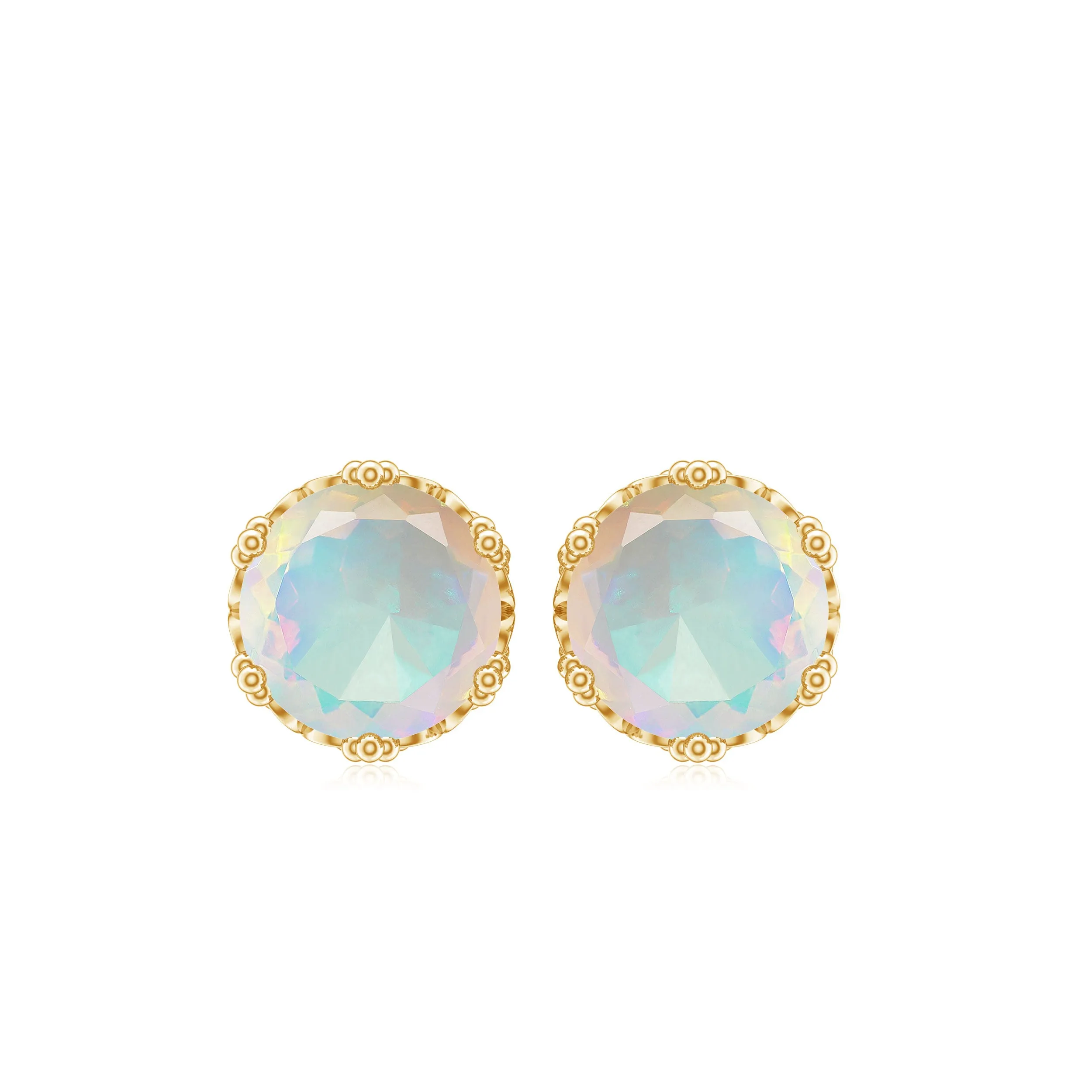 6 MM Ethiopian Opal Solitaire Crown Stud Earrings