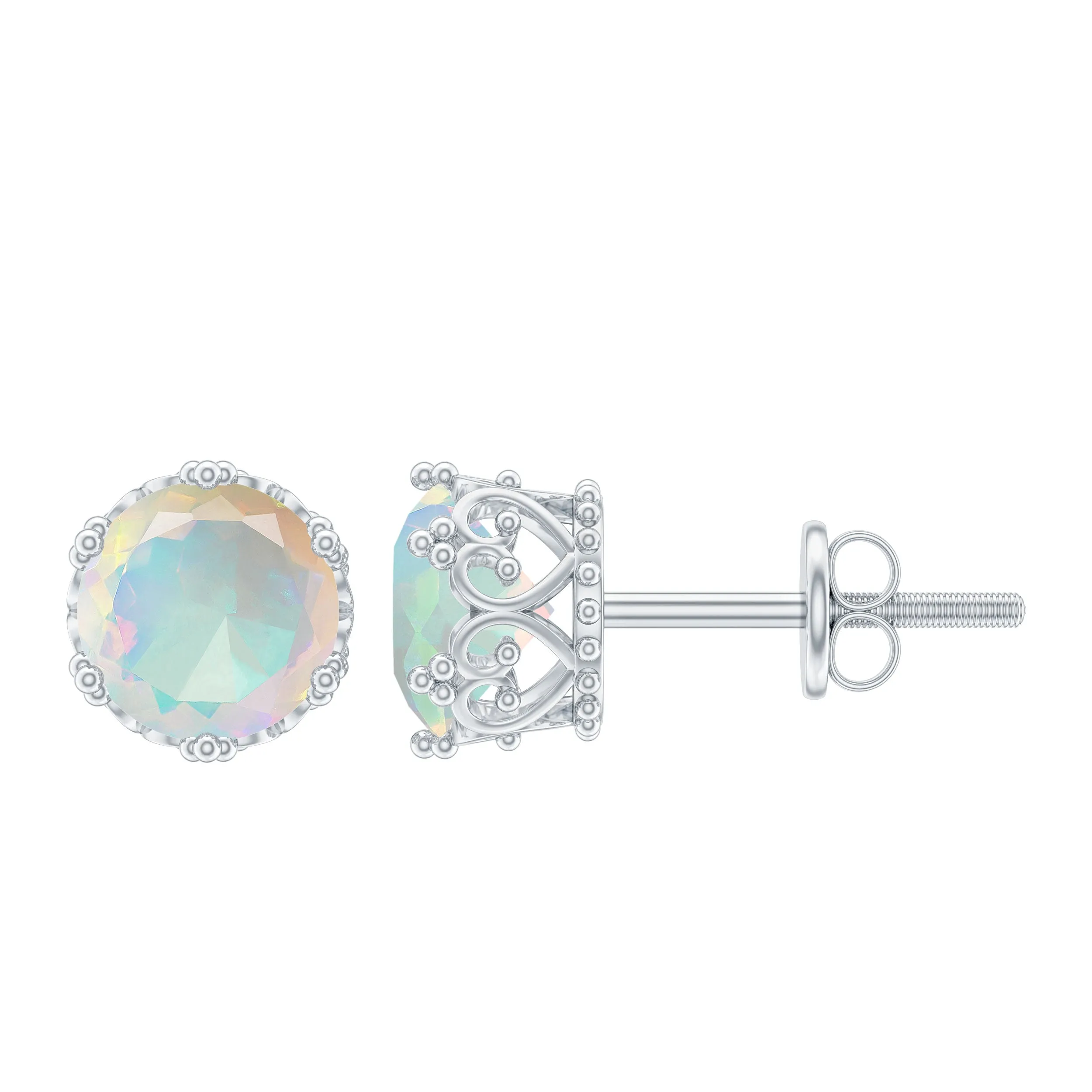 6 MM Ethiopian Opal Solitaire Crown Stud Earrings