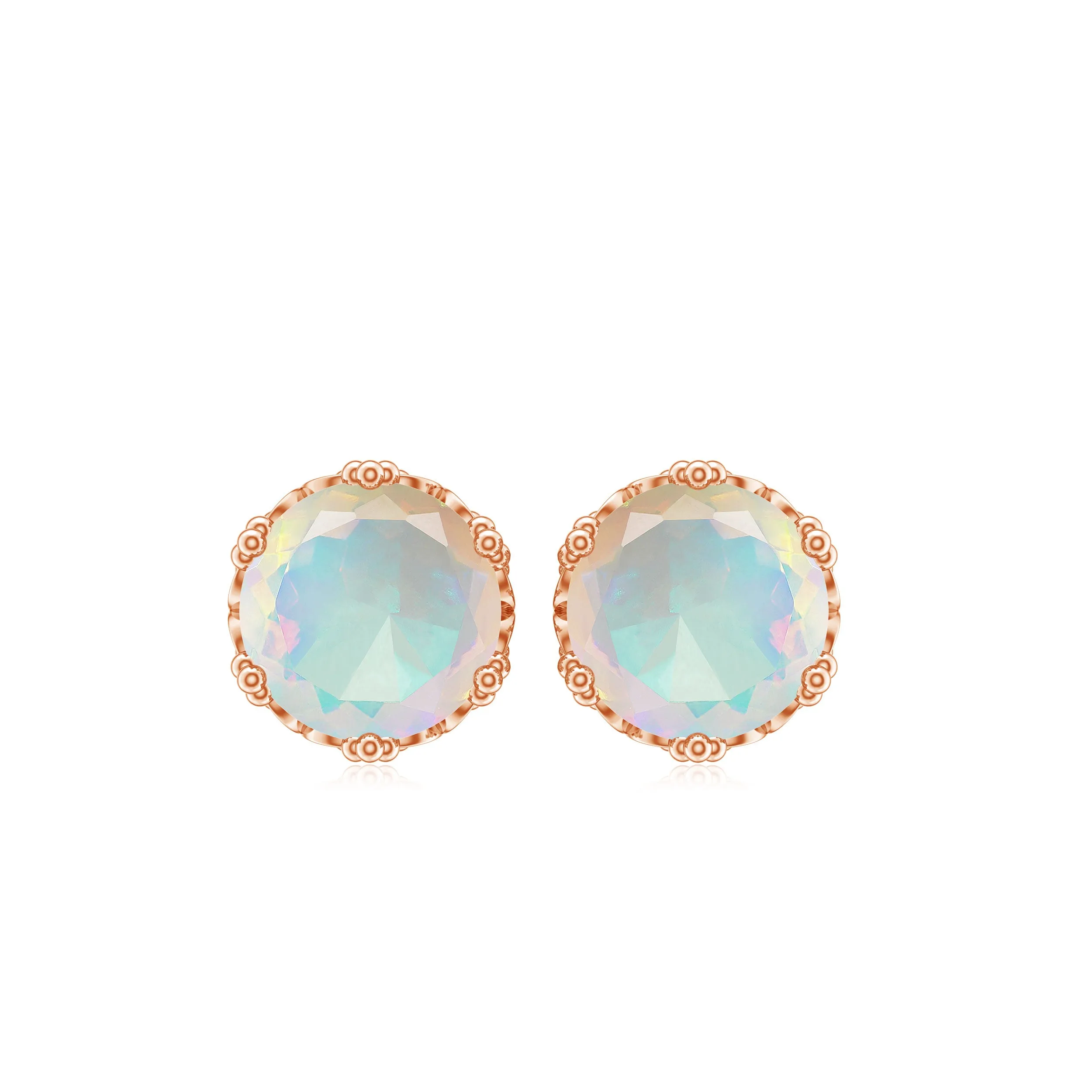 6 MM Ethiopian Opal Solitaire Crown Stud Earrings